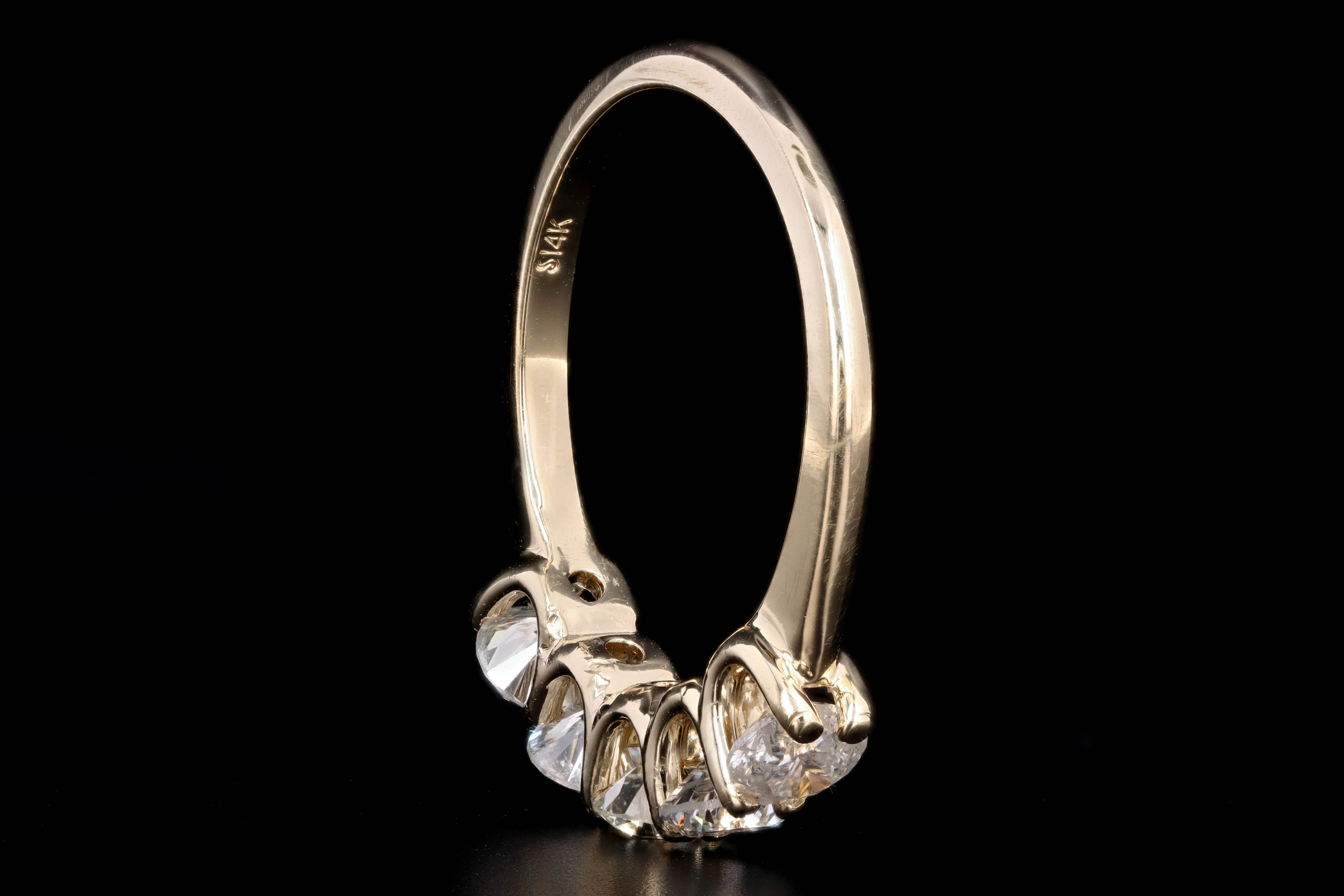 New 14K Yellow Gold .90 Carat Round Brilliant Diamond Five Stone Band - Queen May
