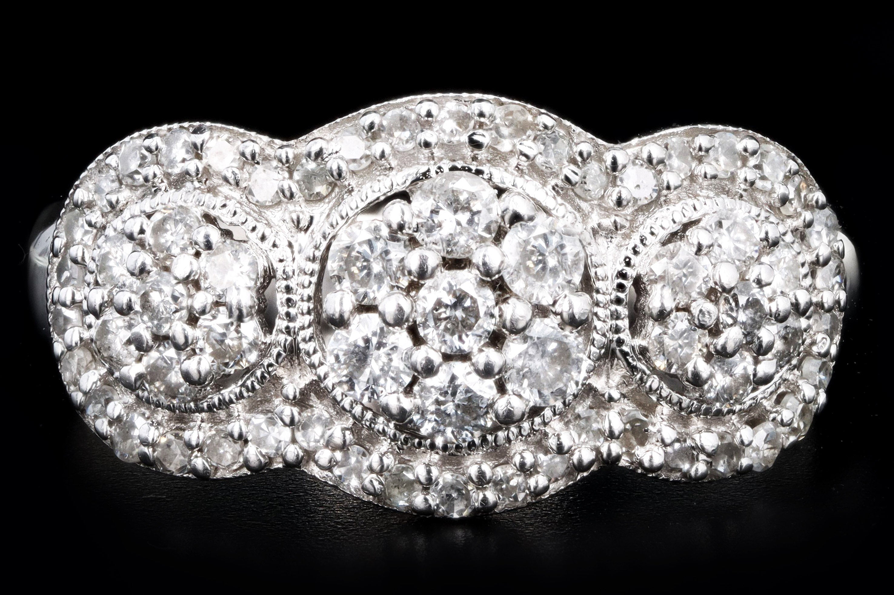 Modern 14K White Gold .50 Carat Round Brilliant Diamond Flower Cluster Ring - Queen May