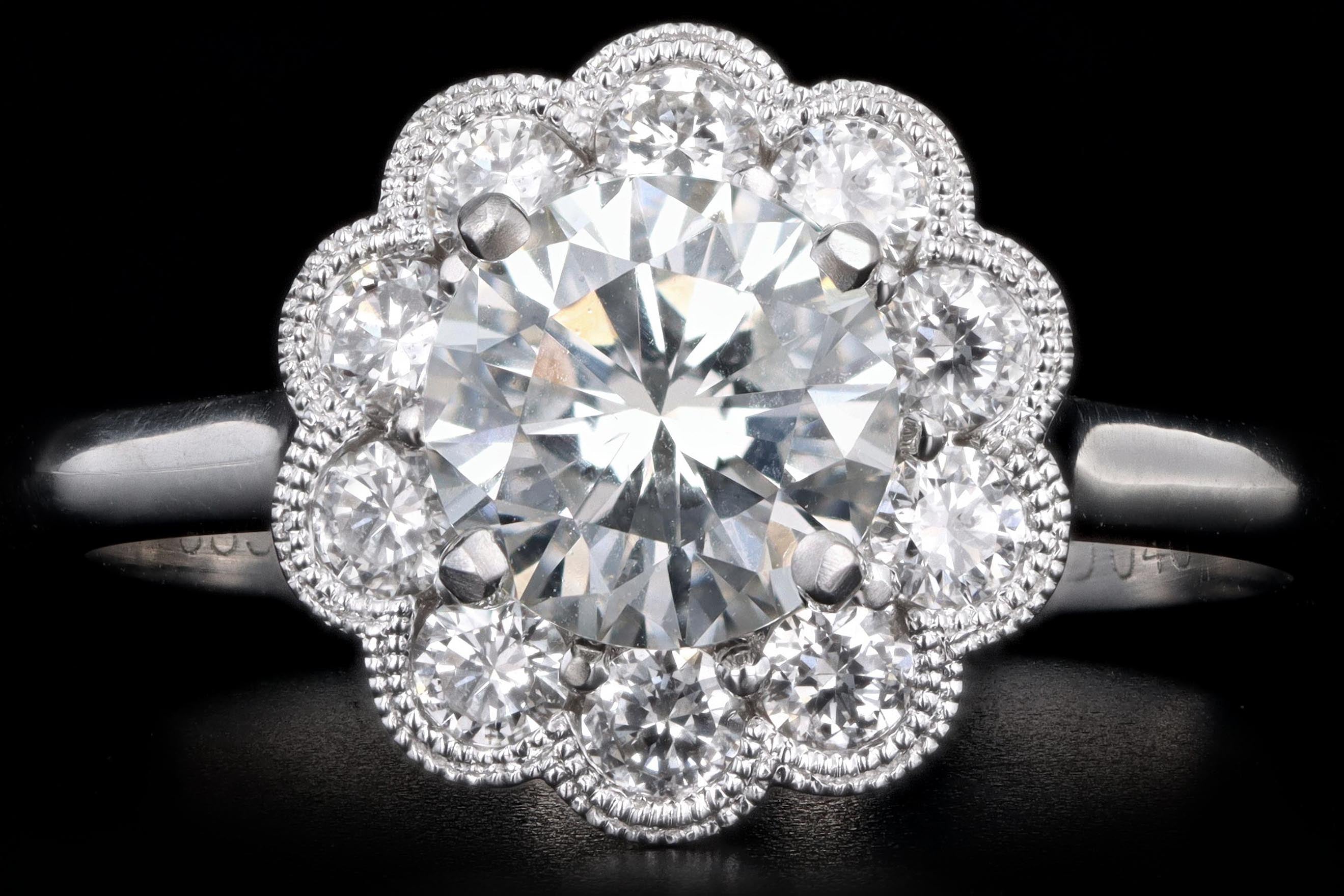 Modern 14K White Gold 1.13 Carat Round Brilliant Diamond Halo Engagement Ring GIA Certified - Queen May