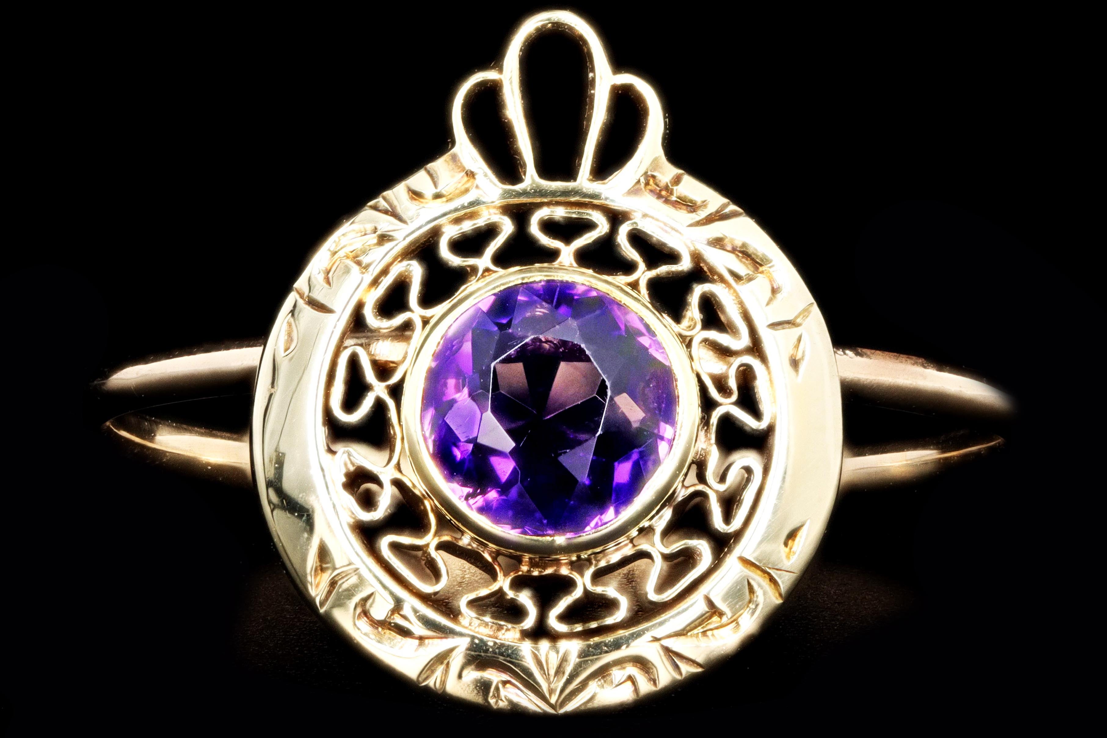 Victorian 14K Yellow Gold Amethyst Stick Pin Conversion Ring - Queen May