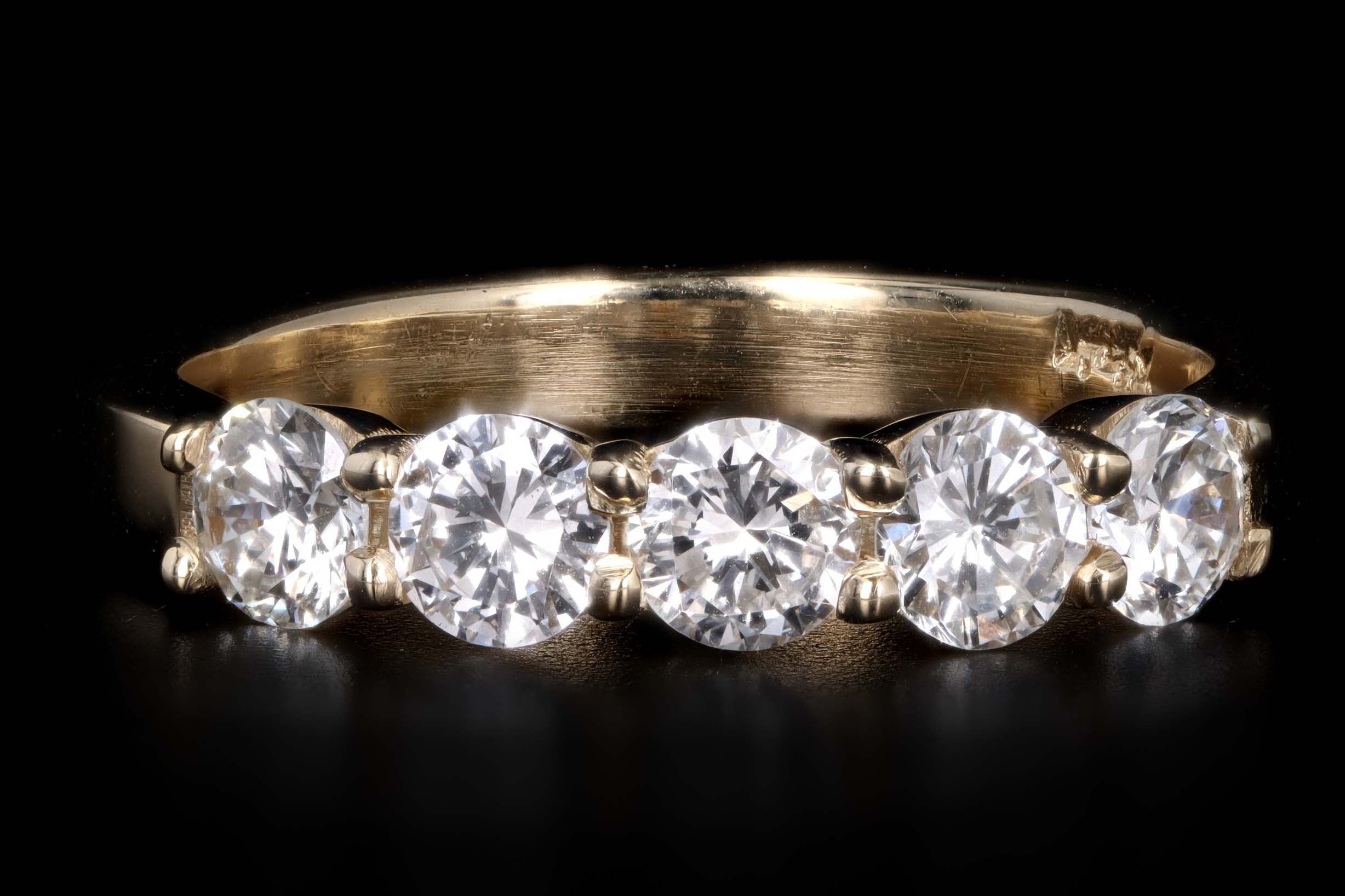 New Platinum or 14K Yellow Gold 1 Carat Total Weight Diamond Five Stone Band - Queen May