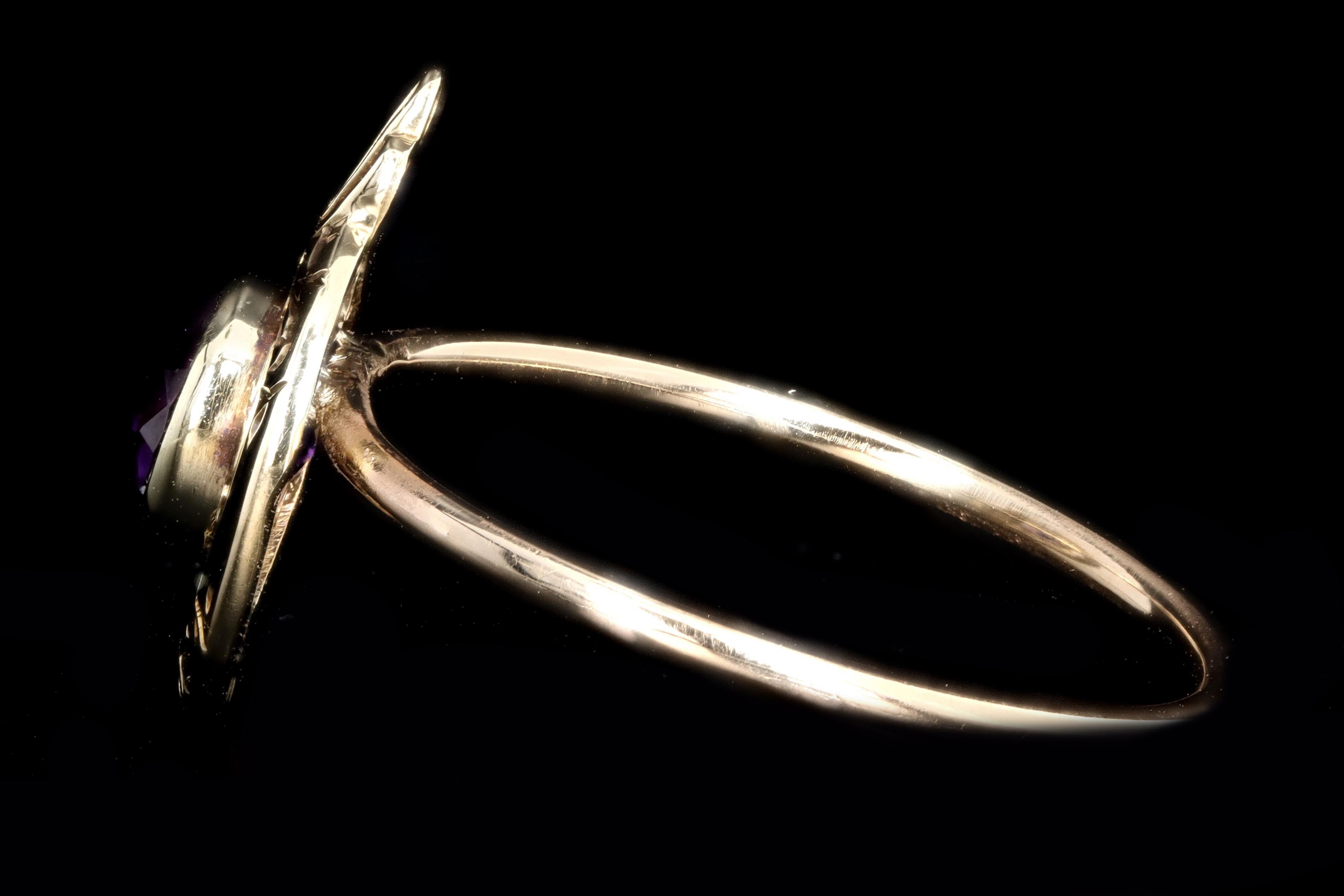 Victorian 14K Yellow Gold Amethyst Stick Pin Conversion Ring - Queen May