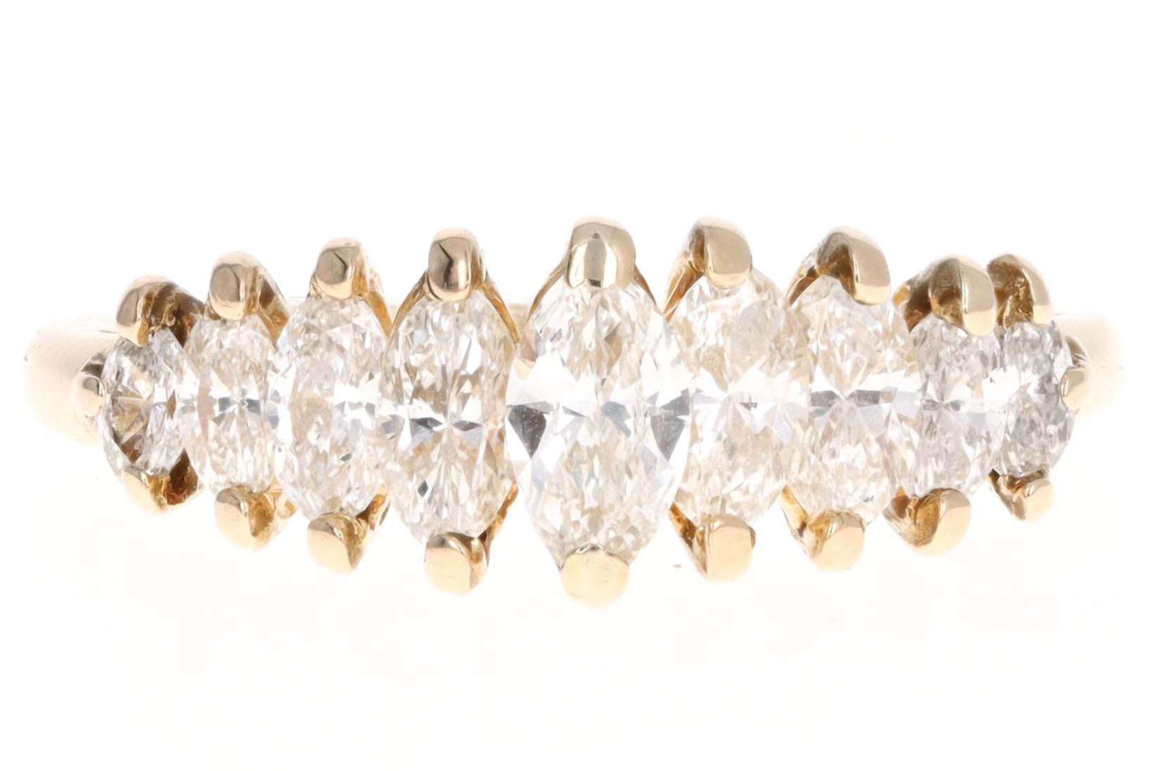 Vintage 14K Yellow Gold .85 Carat Total Weight Marquise Diamond Band - Queen May