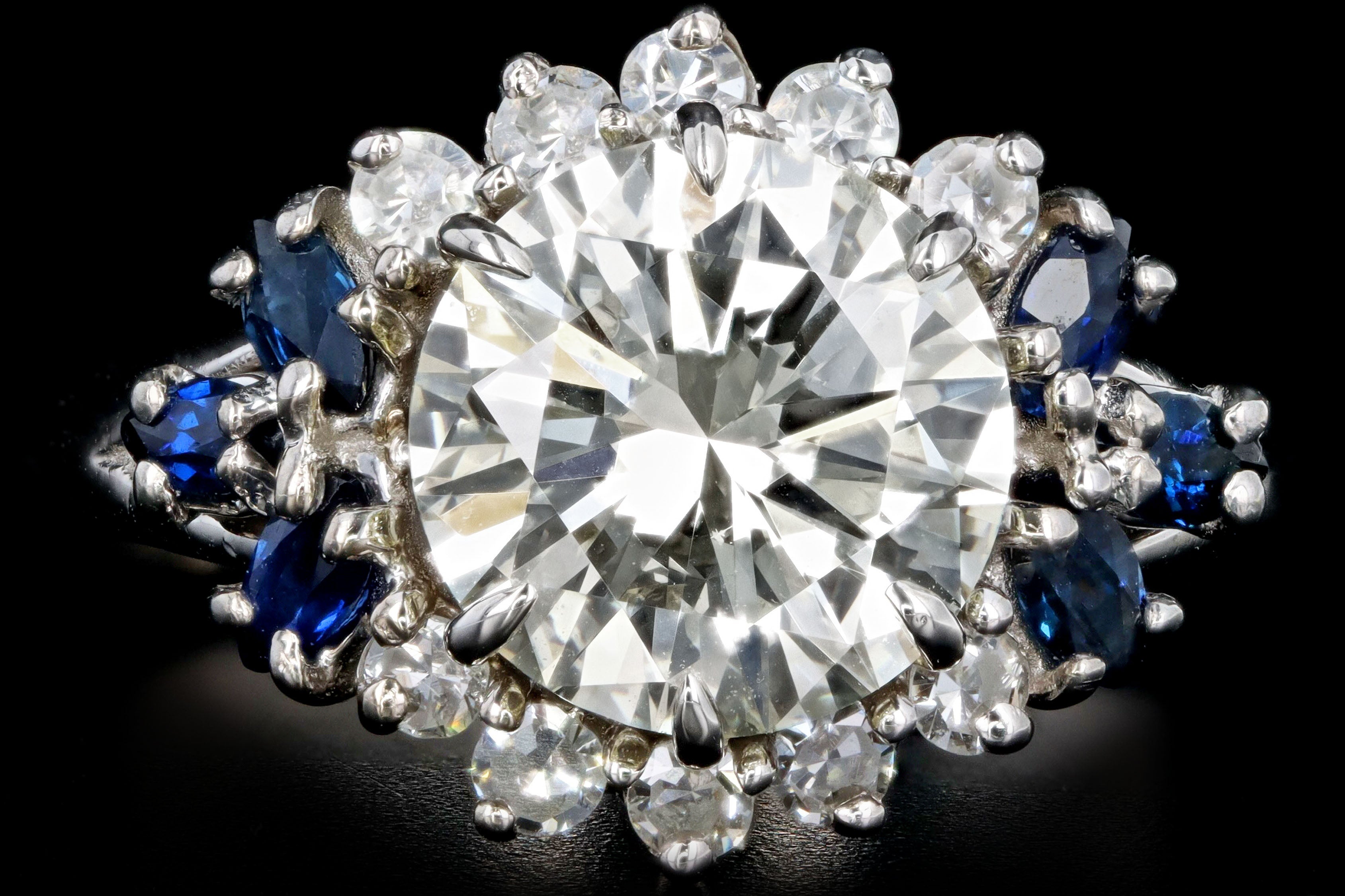 Modern 14K White Gold 2.01 Carat Round Brilliant Diamond & Sapphire Engagement Ring - Queen May