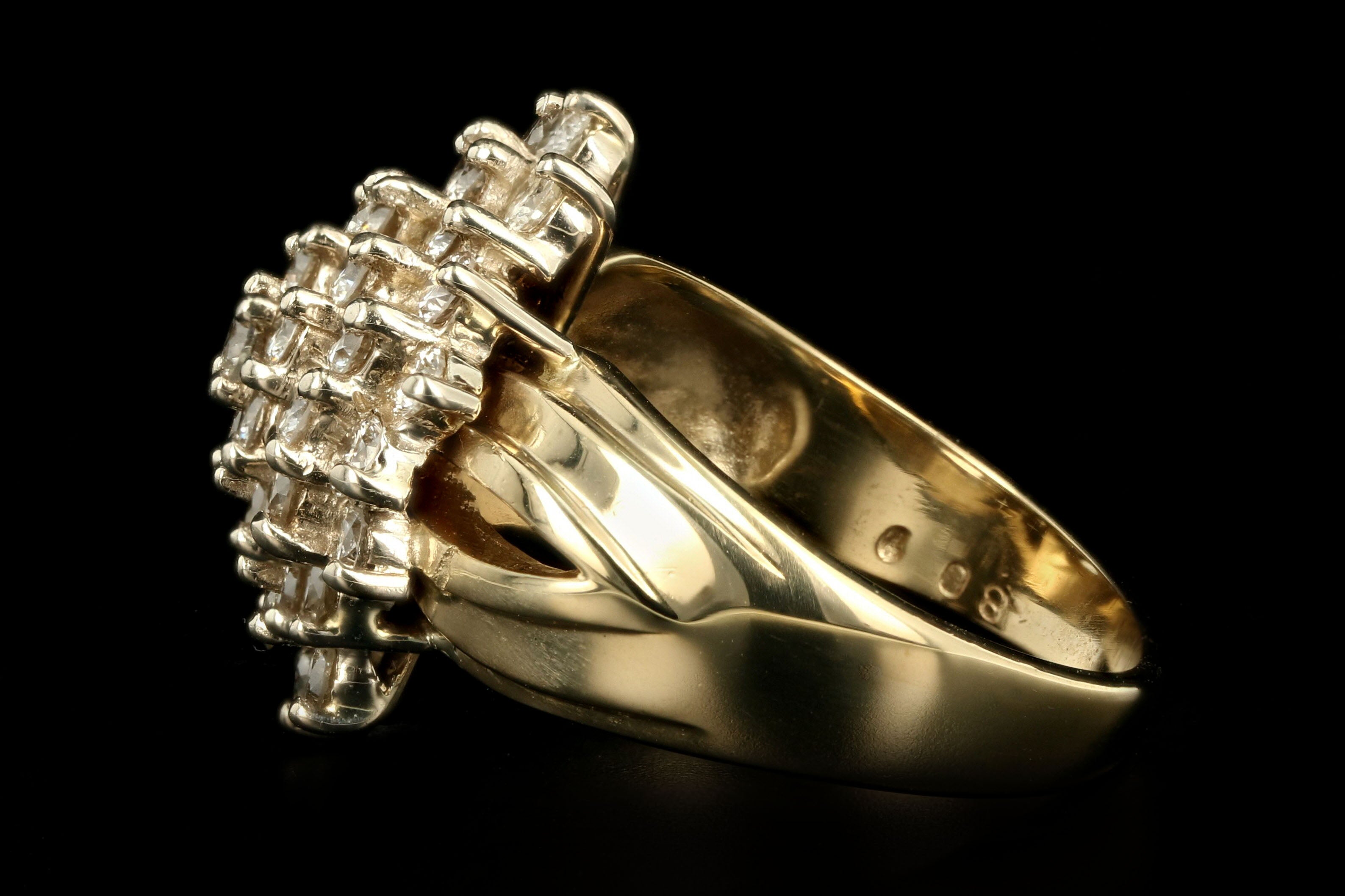 Vintage 14K Yellow Gold 2 Carat Round Brilliant Diamond Cluster Ring - Queen May