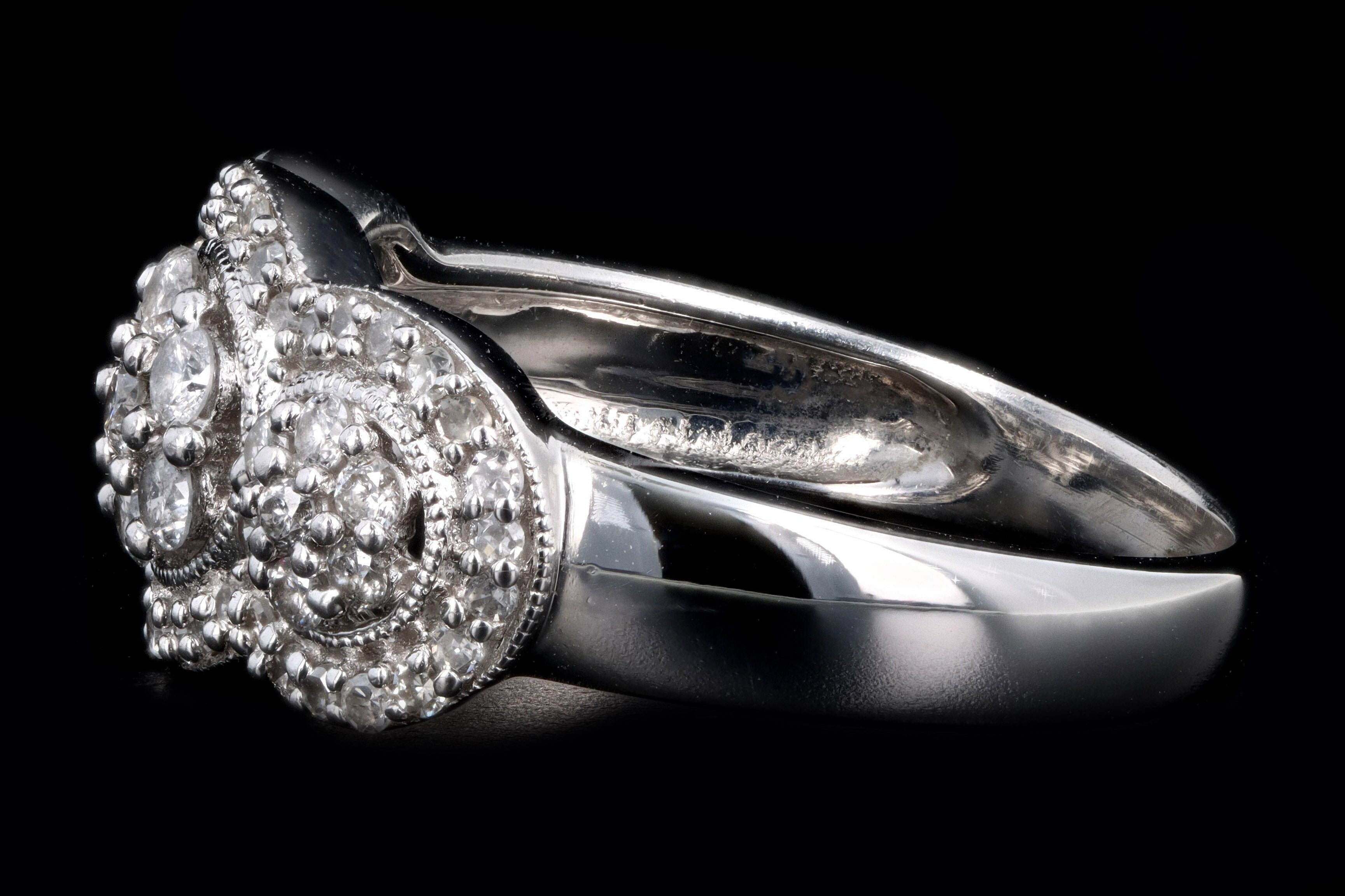 Modern 14K White Gold .50 Carat Round Brilliant Diamond Flower Cluster Ring - Queen May