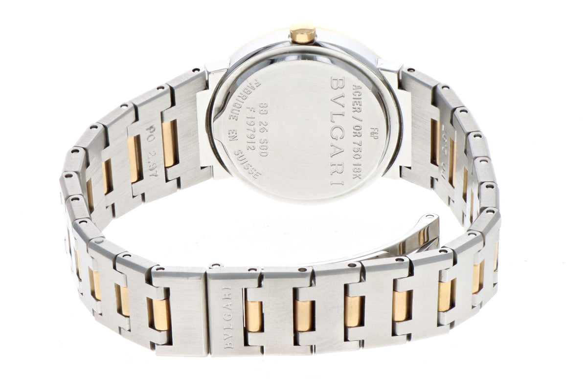 Bulgari Black Dial Quartz Stainless Steel & 18K 26mm Watch Model BB26SGD - Queen May
