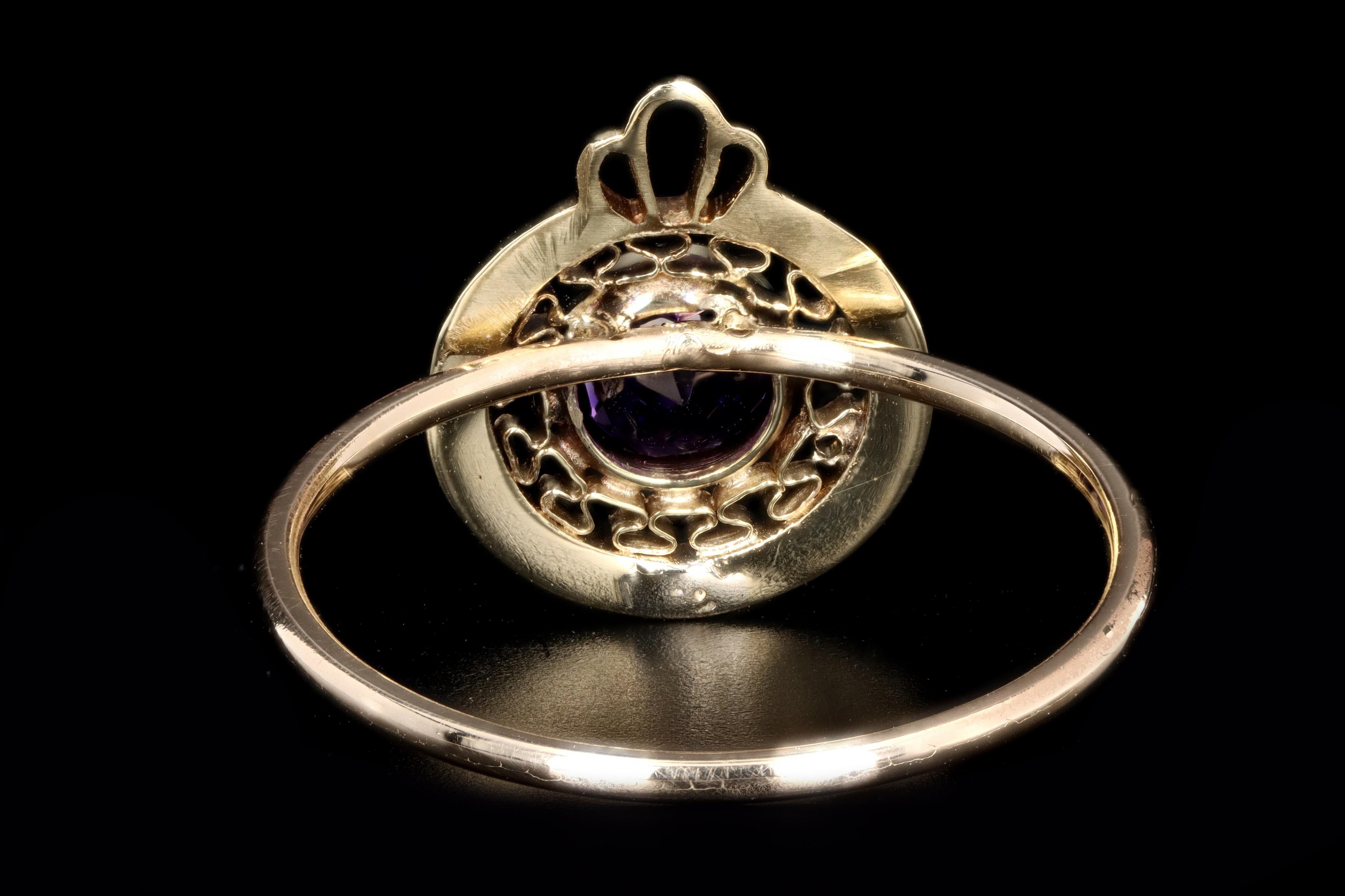 Victorian 14K Yellow Gold Amethyst Stick Pin Conversion Ring - Queen May