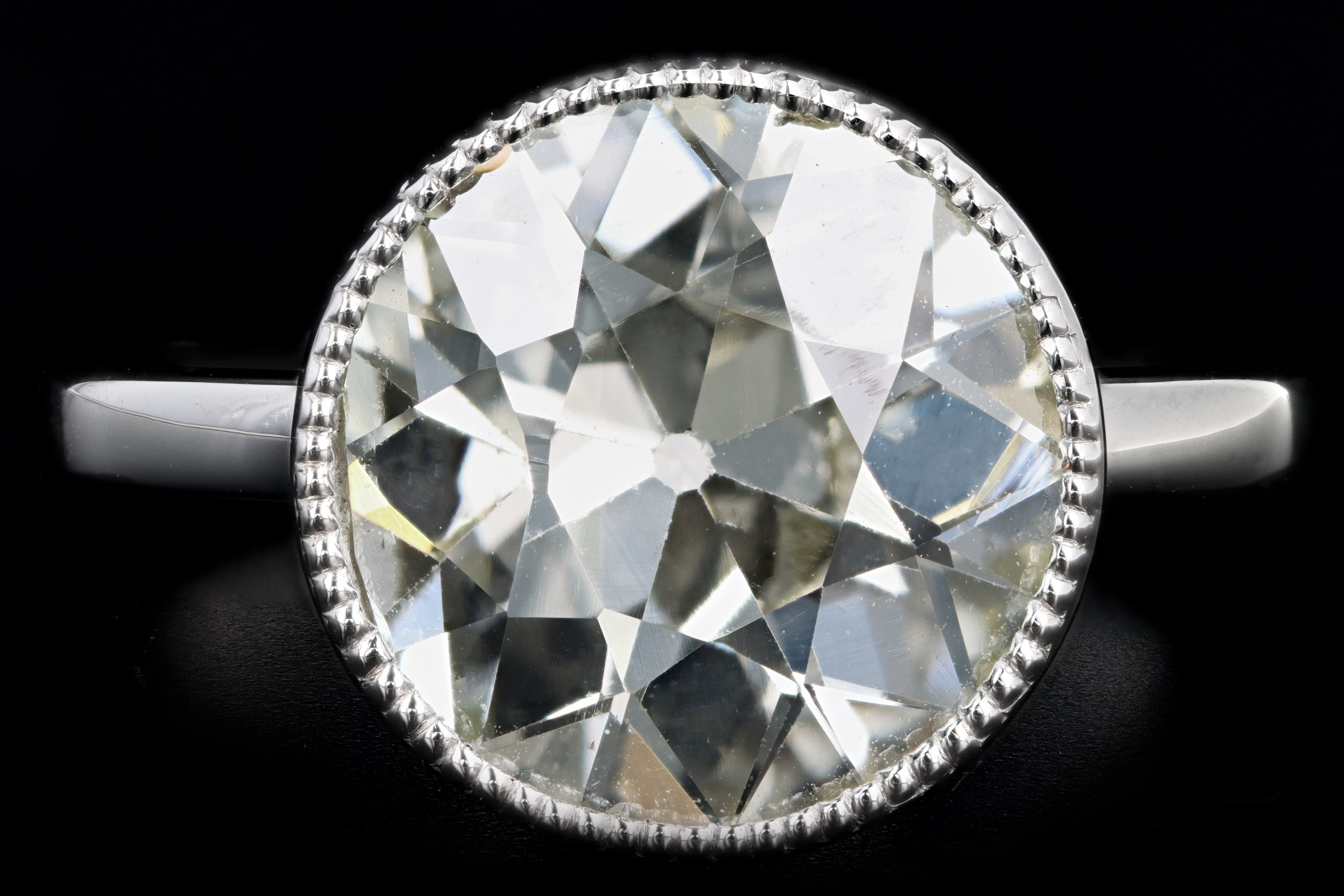 New Platinum 4.52 Carat Old European Diamond Bezel Engagement Ring - Queen May