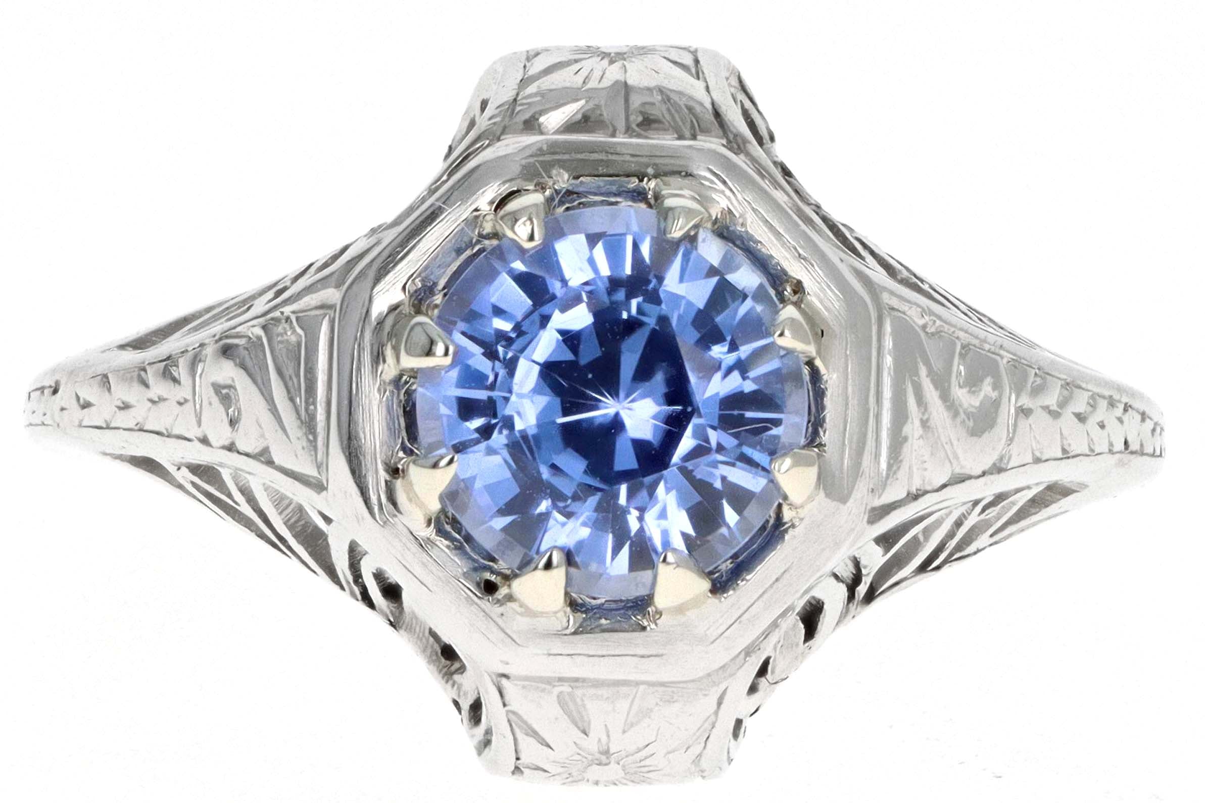 Art Deco Platinum 1.26 Carat Natural Sapphire Ring - Queen May