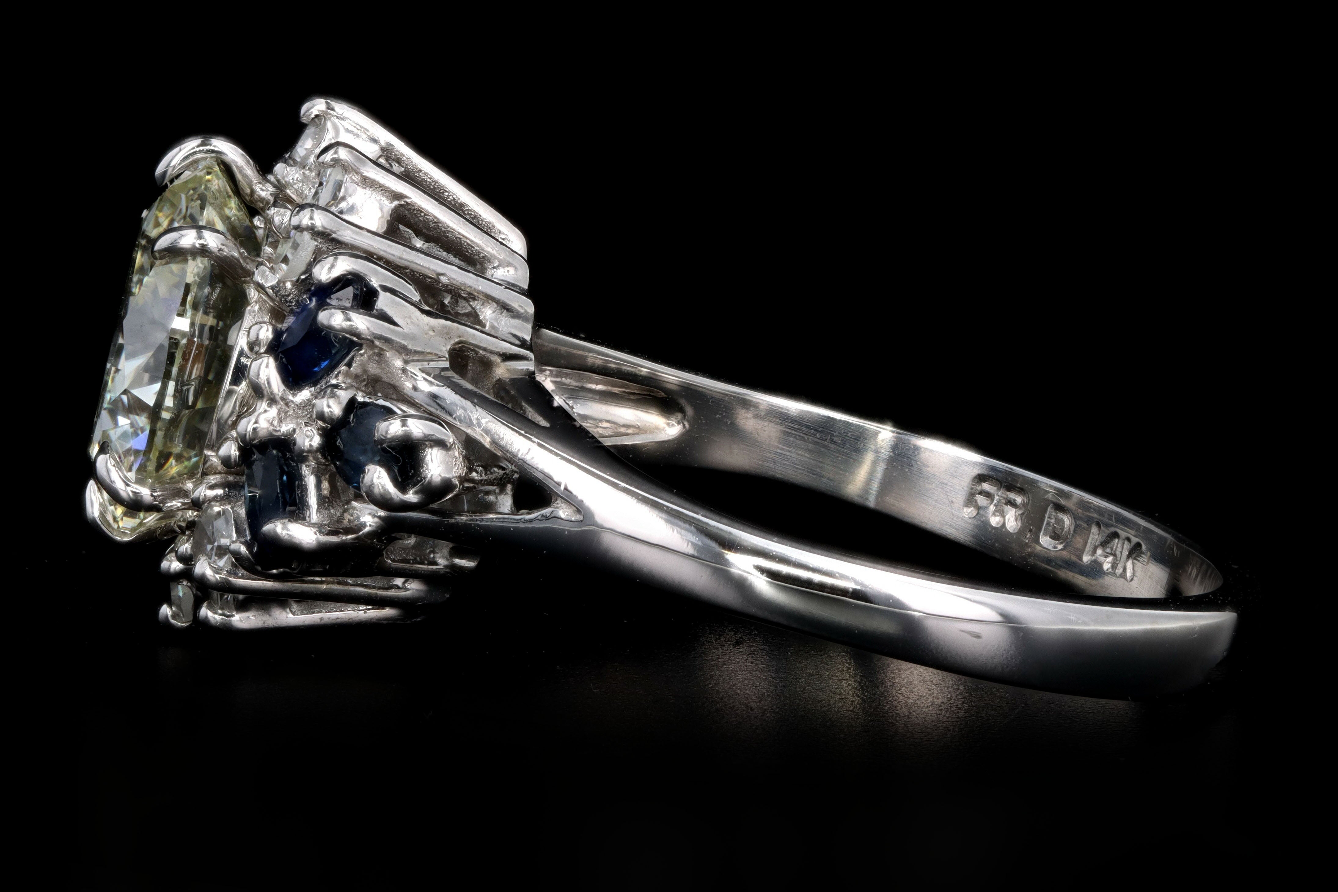 Modern 14K White Gold 2.01 Carat Round Brilliant Diamond & Sapphire Engagement Ring - Queen May