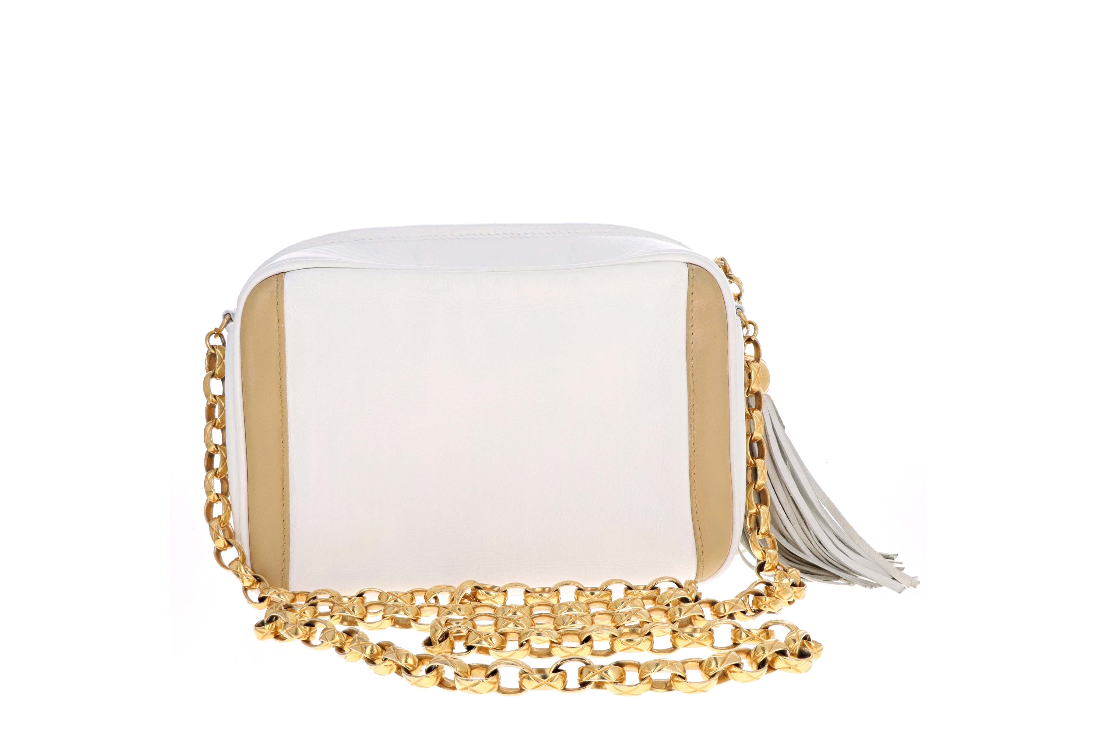 Vintage Chanel Cream & Tan Lambskin Small Camera Bag - Queen May