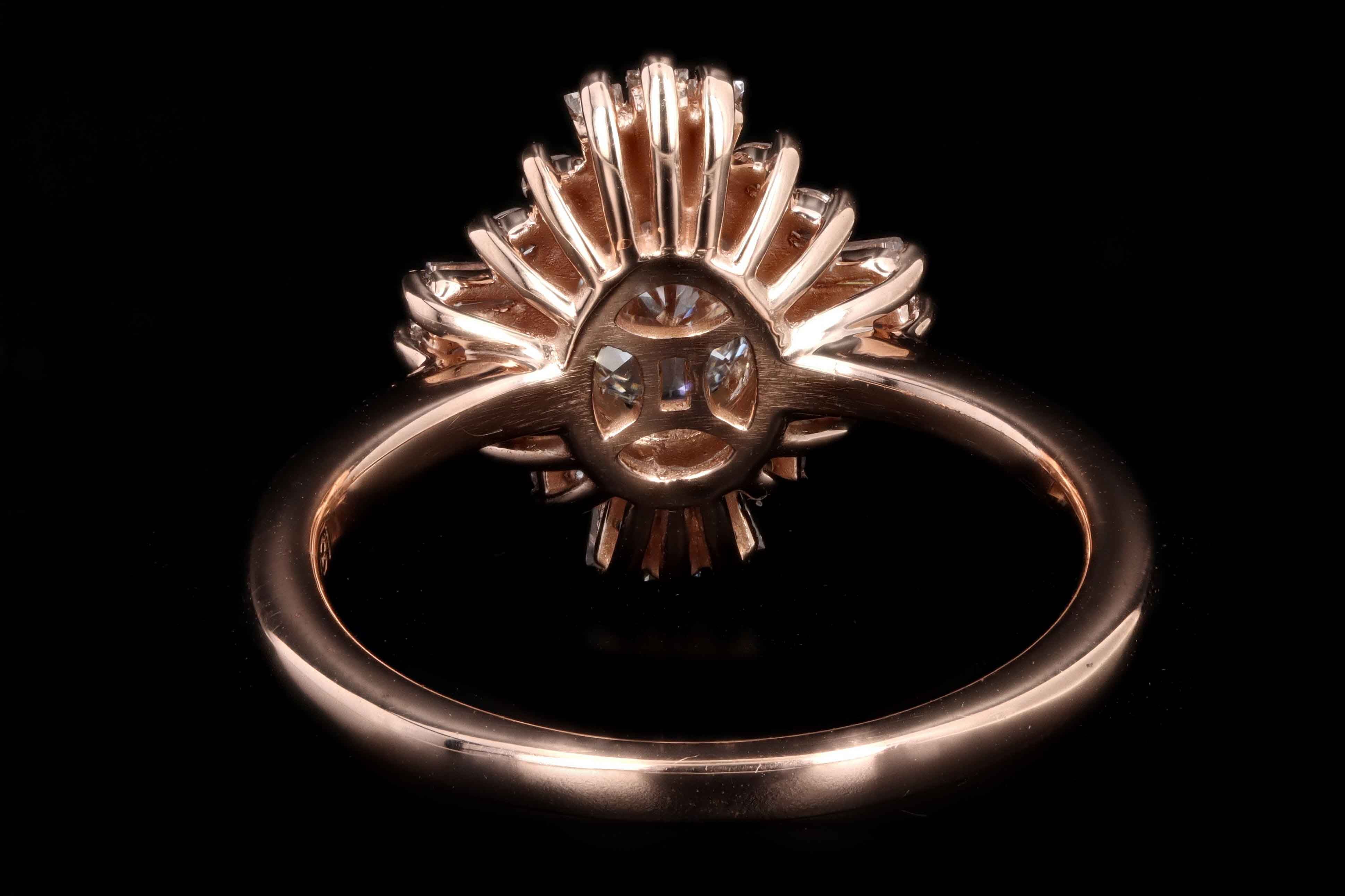 New 14K Rose Gold .48 Carat Oval Diamond Fan Engagement Ring - Queen May
