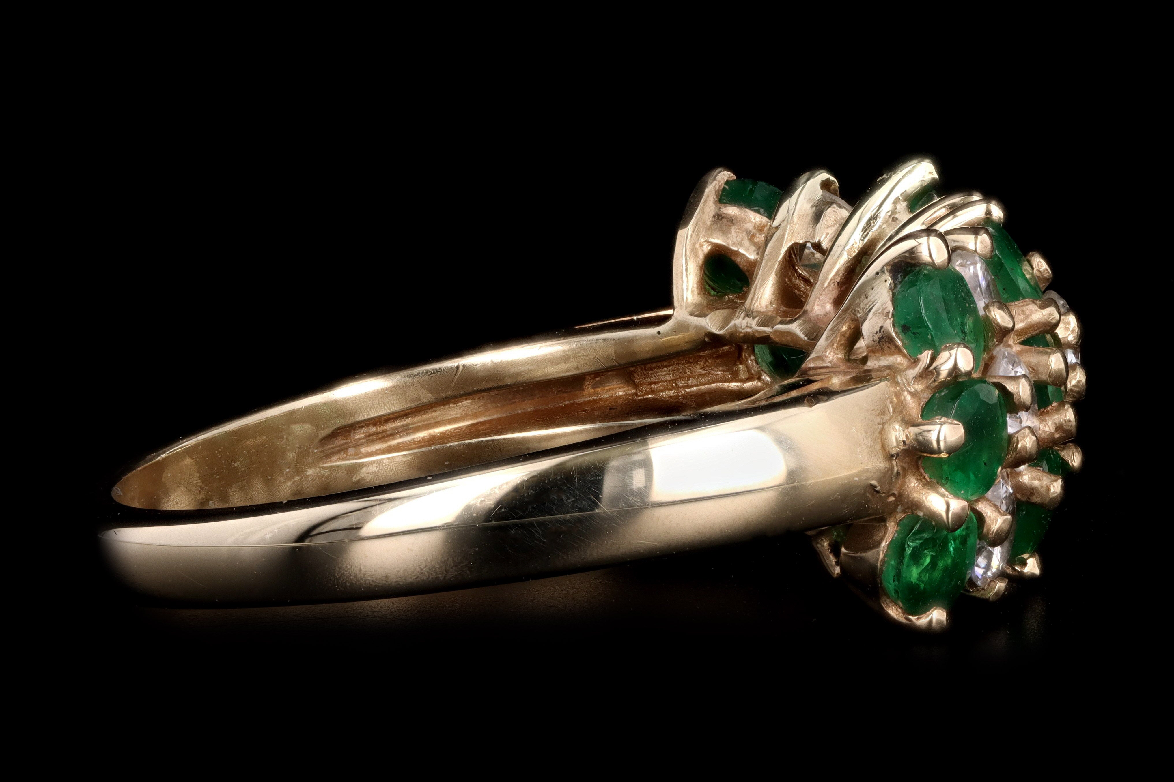 Vintage 14K Yellow Gold Round Brilliant Diamond & Emerald Ring - Queen May