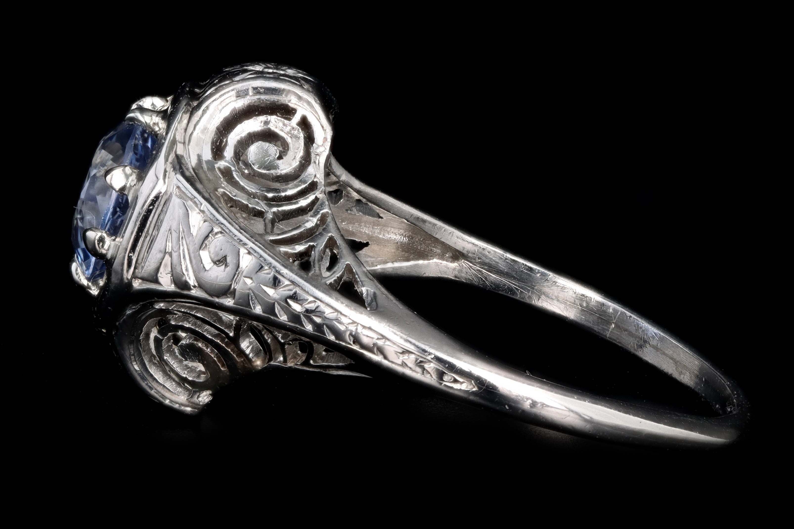 Art Deco Platinum 1.26 Carat Natural Sapphire Ring - Queen May