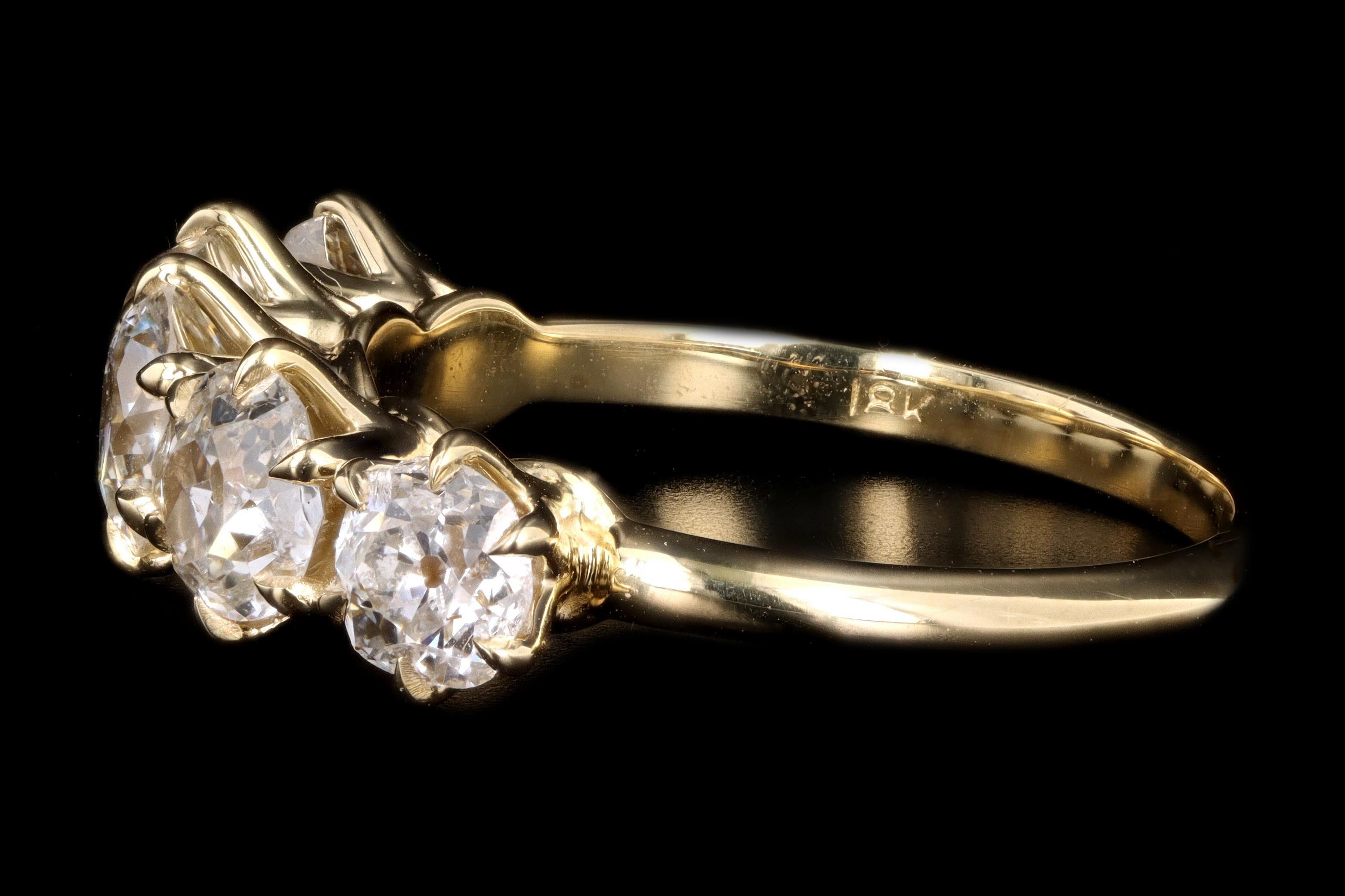 New Vintage Inspired 18K Yellow Gold 2.38 Carat Total Weight Old Mine Cut Diamond Five Stone Band - Queen May