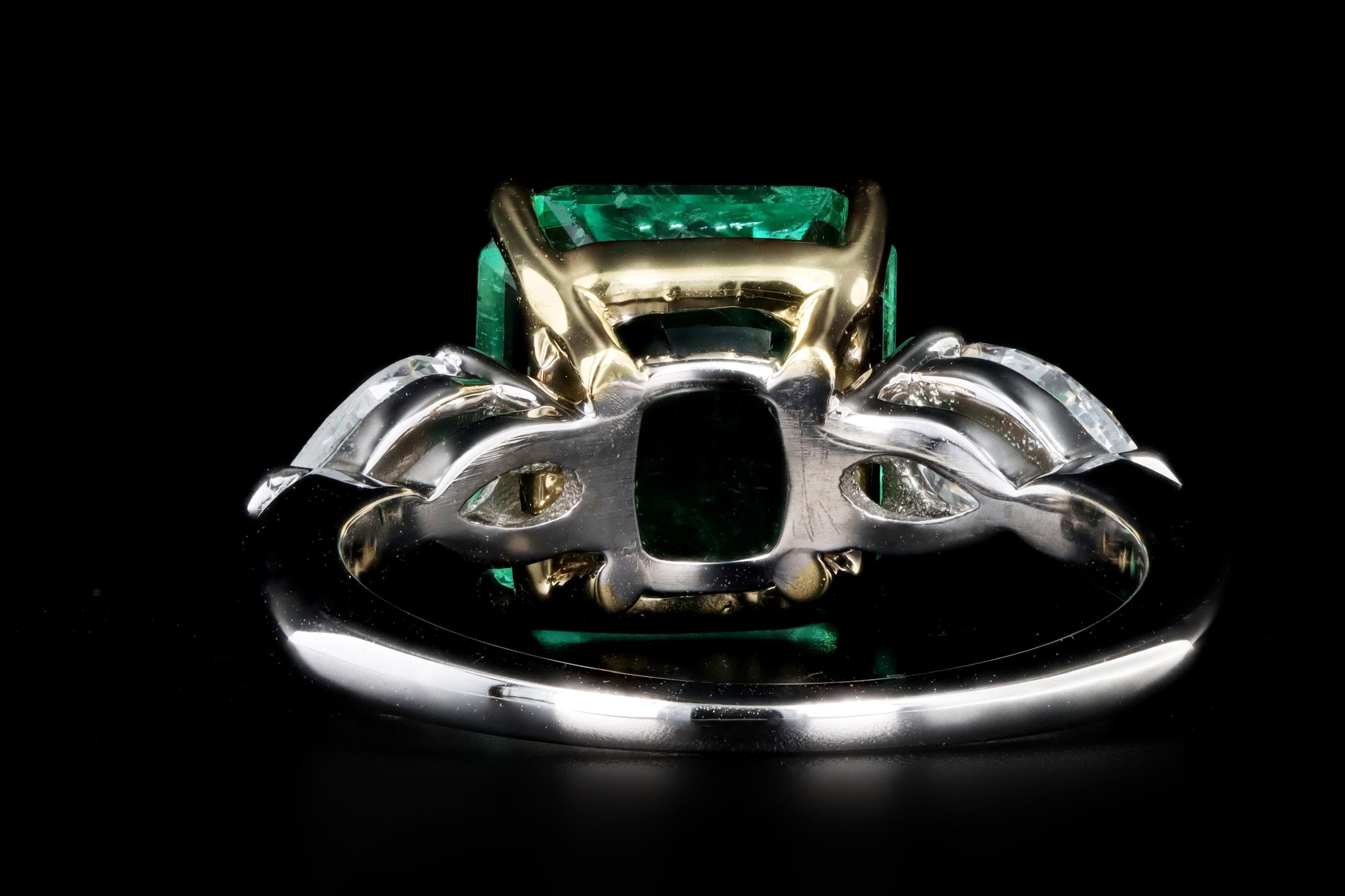 New Platinum and 18K 4.16 Carat Colombian Emerald And Diamond Ring AGL Certified - Queen May