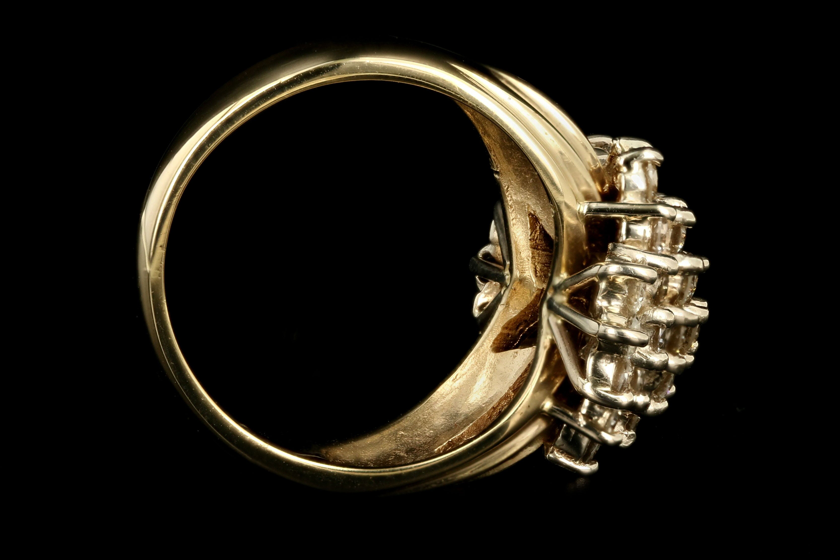 Vintage 14K Yellow Gold 2 Carat Round Brilliant Diamond Cluster Ring - Queen May