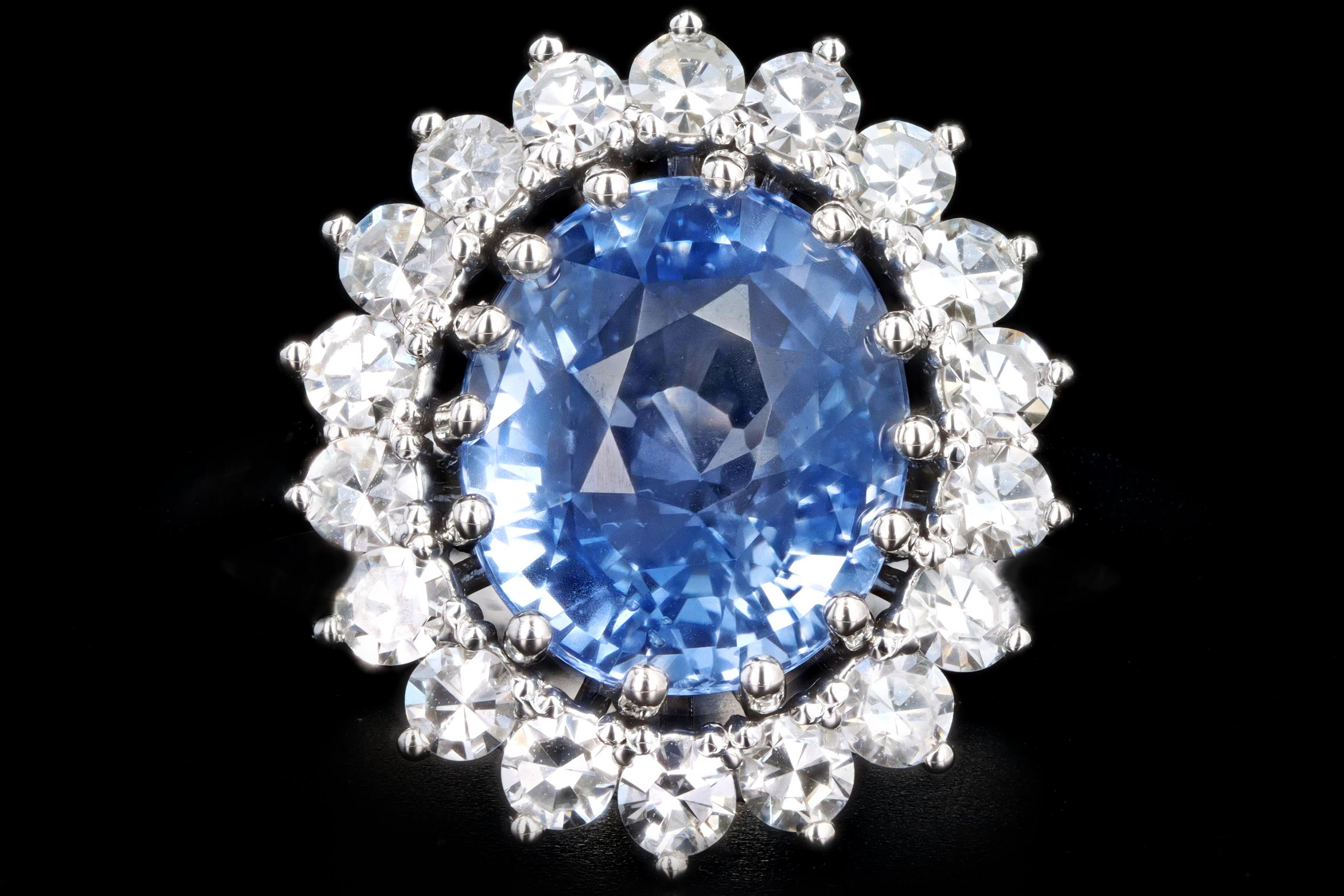 Platinum 4.07 Carat No Heat Natural Ceylon Sapphire & Diamond Halo Ring GIA Certified - Queen May