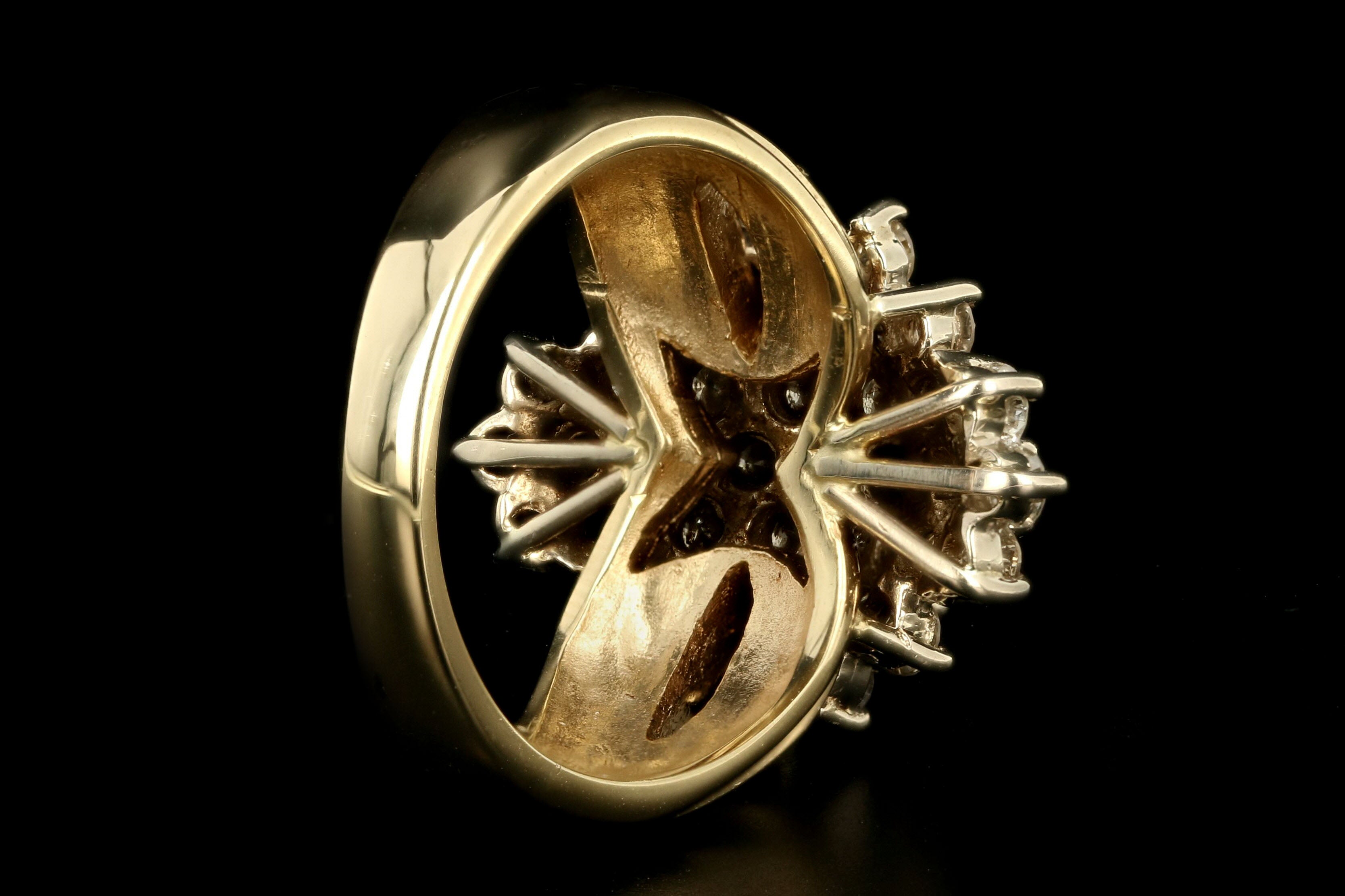 Vintage 14K Yellow Gold 2 Carat Round Brilliant Diamond Cluster Ring - Queen May