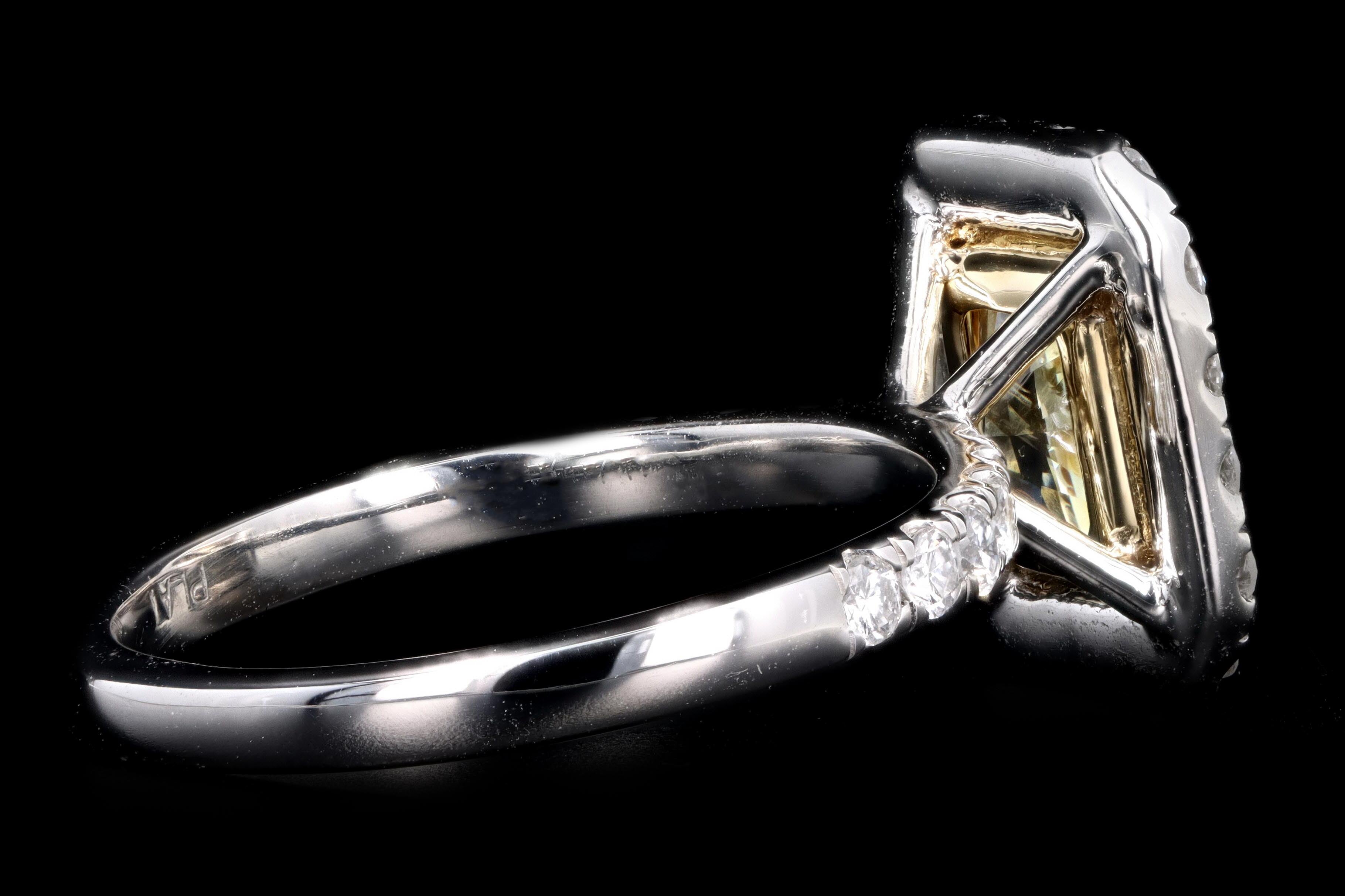 New Platinum 1.73 Carat Fancy Yellow Radiant Cut Diamond Ring GIA Certified - Queen May