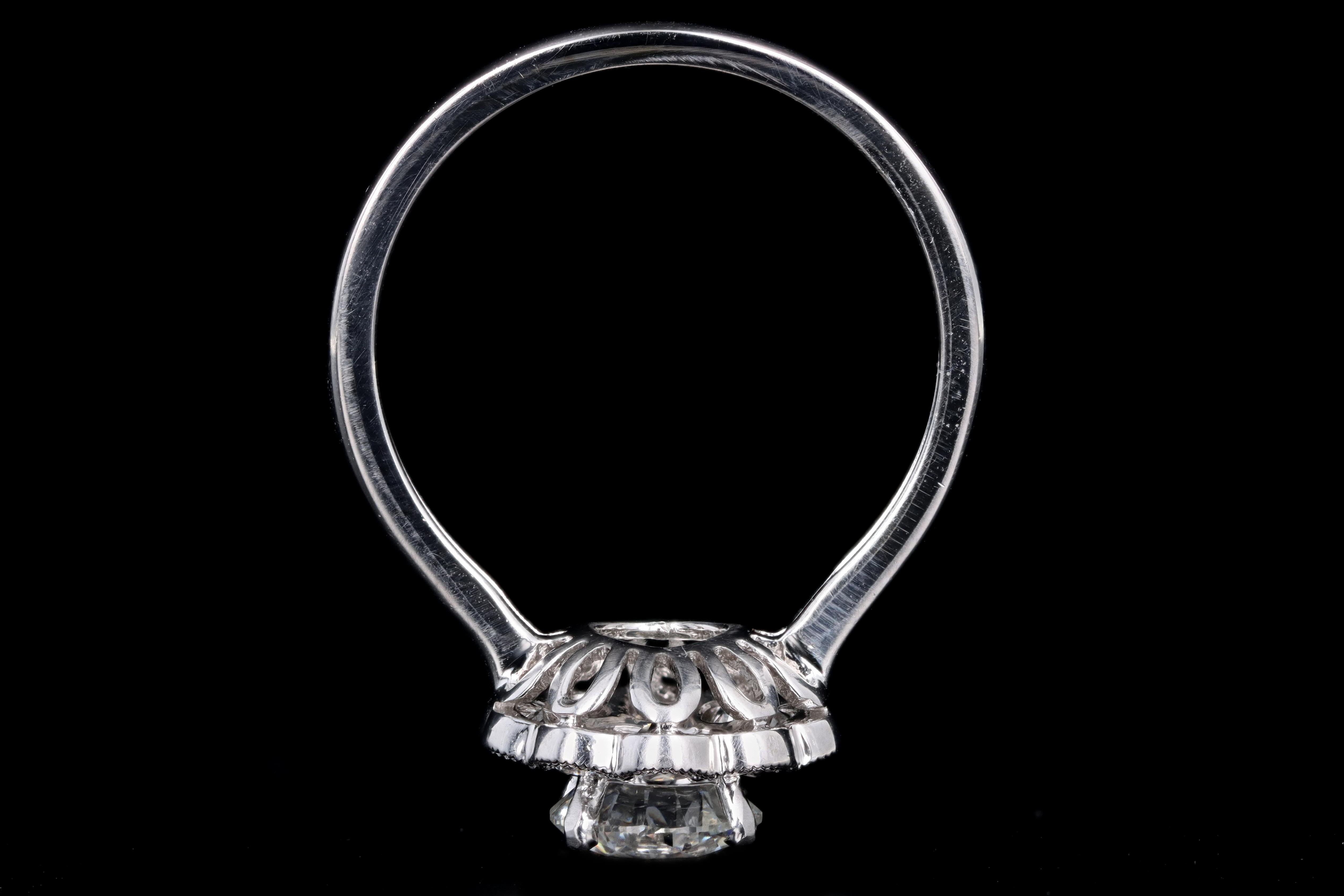 Modern 14K White Gold 1.13 Carat Round Brilliant Diamond Halo Engagement Ring GIA Certified - Queen May