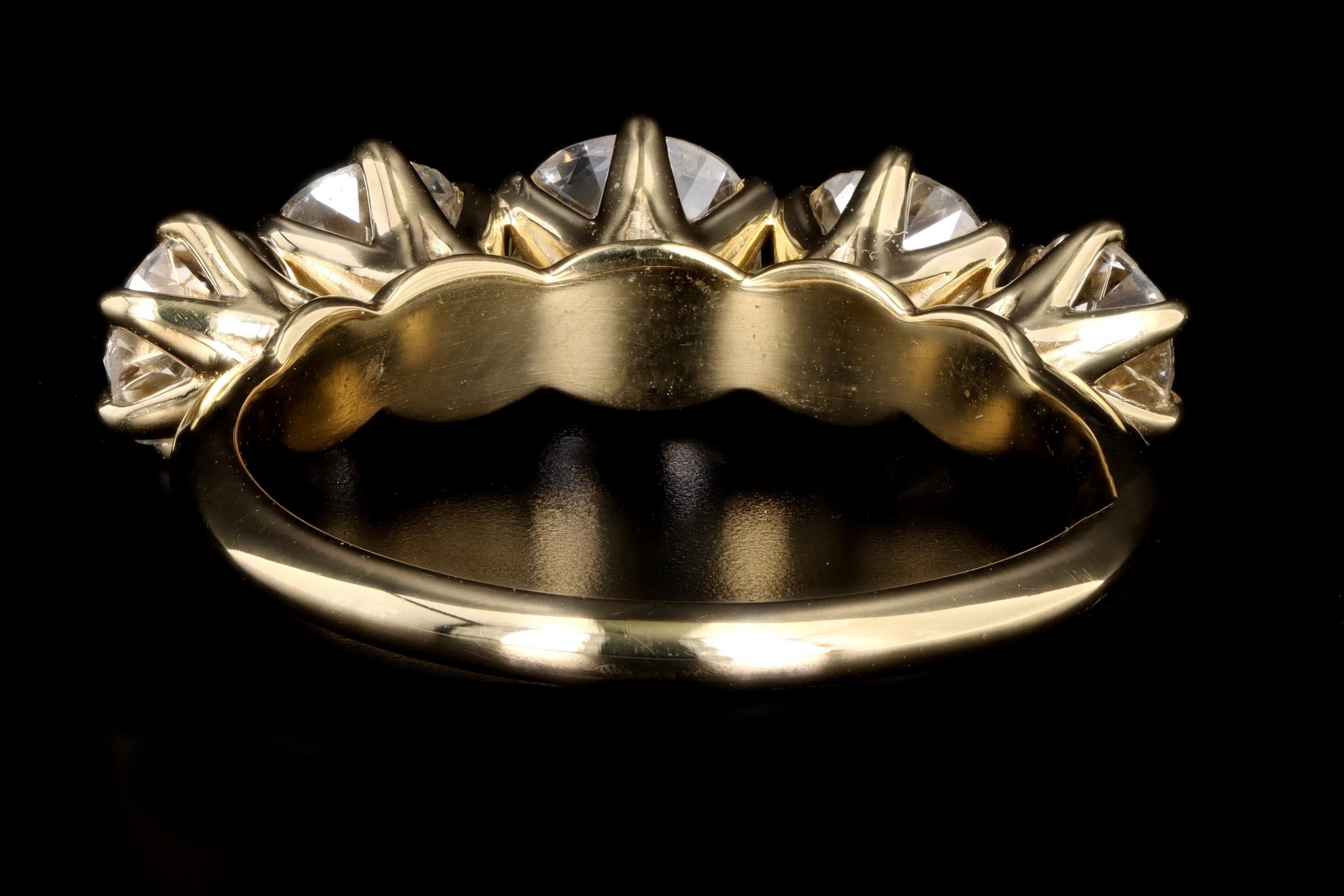 New Vintage Inspired 18K Yellow Gold 2.38 Carat Total Weight Old Mine Cut Diamond Five Stone Band - Queen May