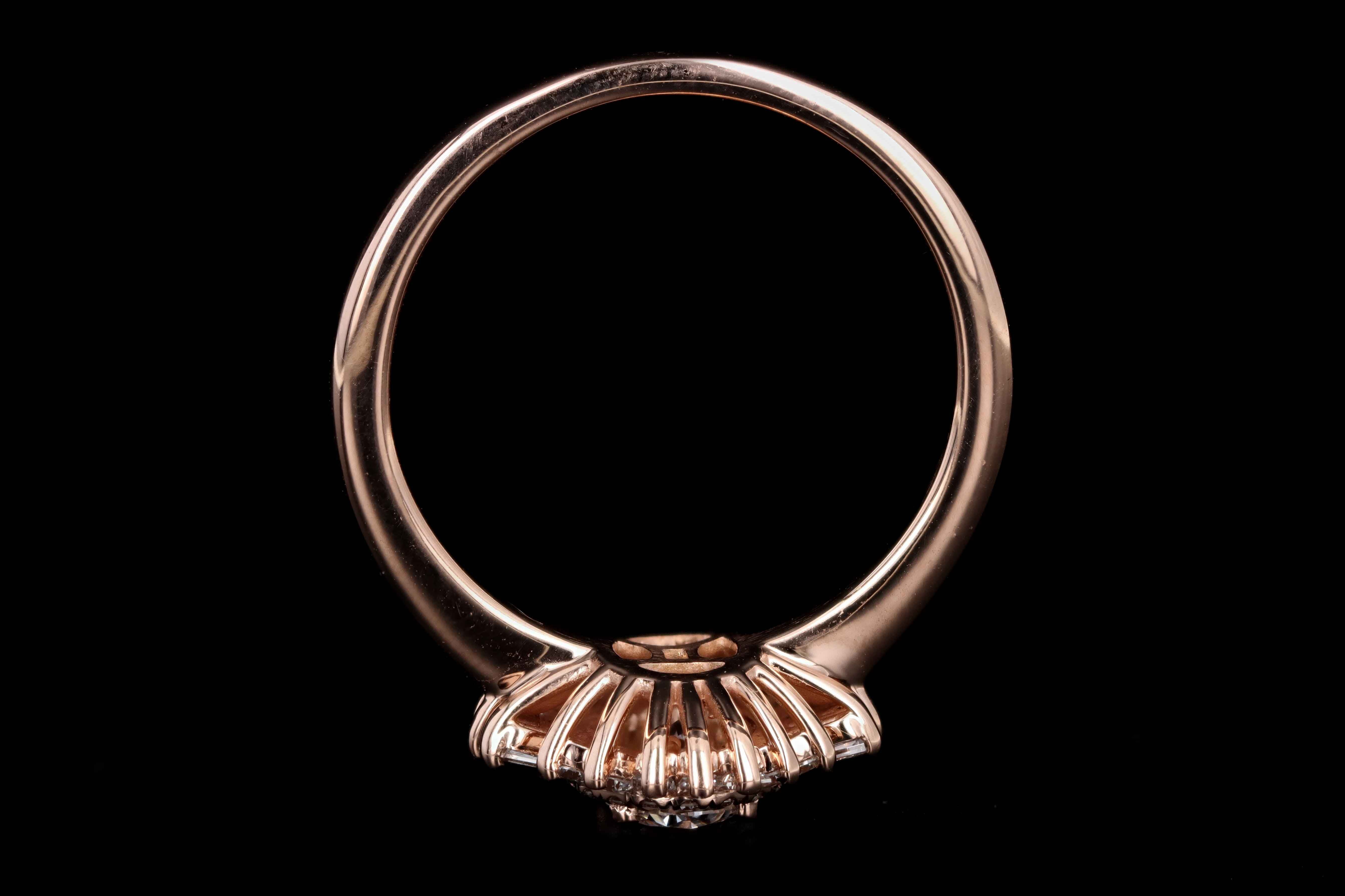 New 14K Rose Gold .48 Carat Oval Diamond Fan Engagement Ring - Queen May