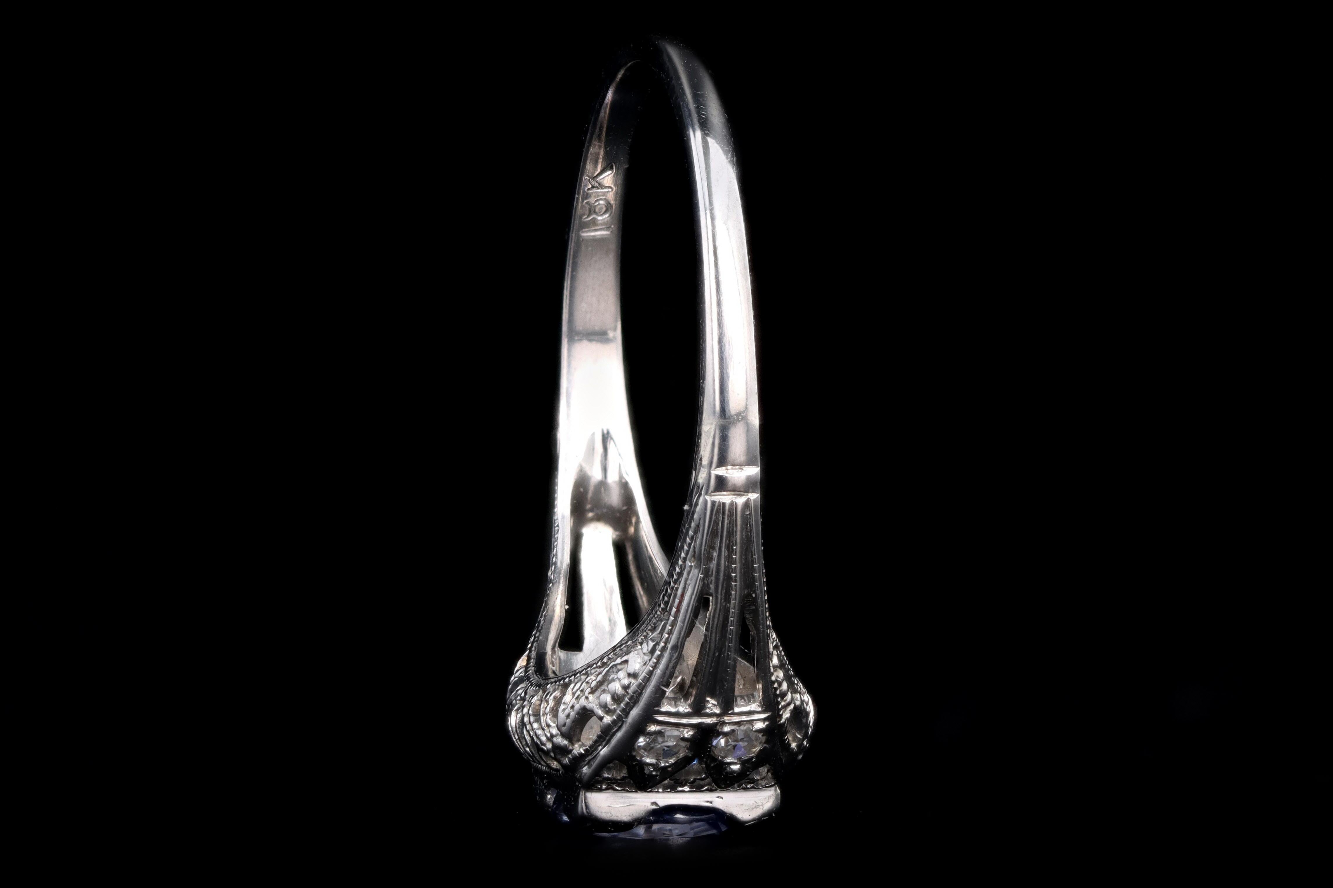 Art Deco 18K White Gold 1.10 Carat Natural Sapphire and Diamond Ring - Queen May