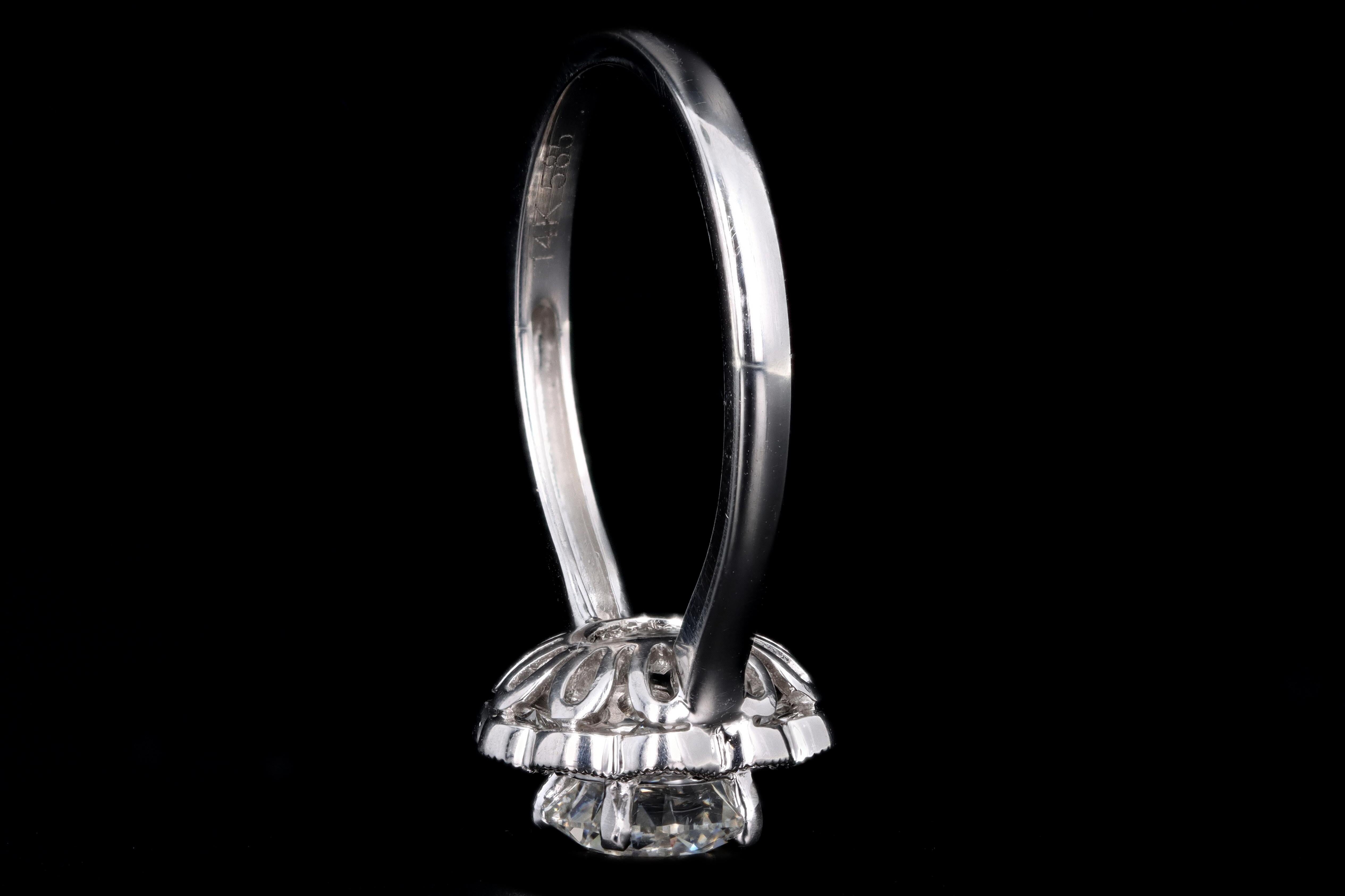 Modern 14K White Gold 1.13 Carat Round Brilliant Diamond Halo Engagement Ring GIA Certified - Queen May
