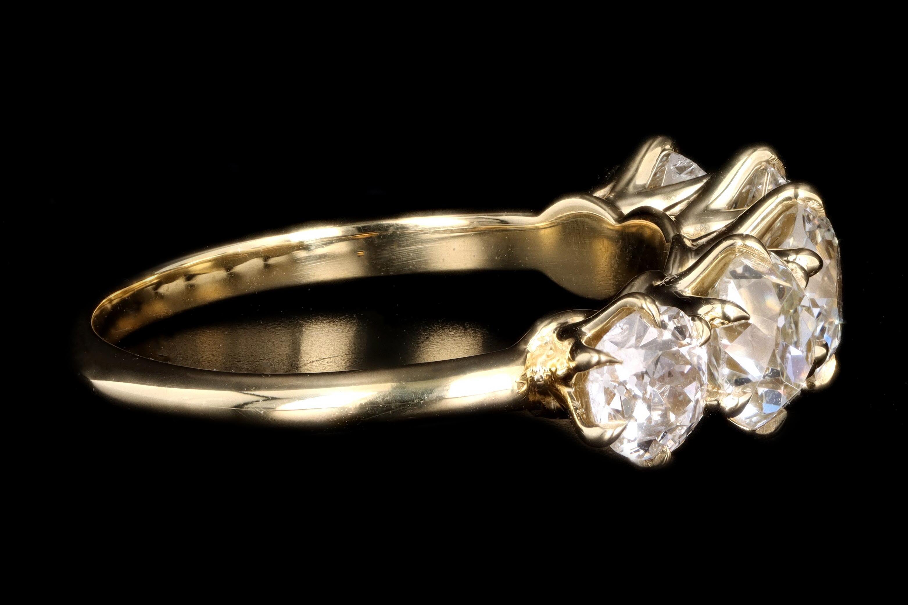 New Vintage Inspired 18K Yellow Gold 2.38 Carat Total Weight Old Mine Cut Diamond Five Stone Band - Queen May