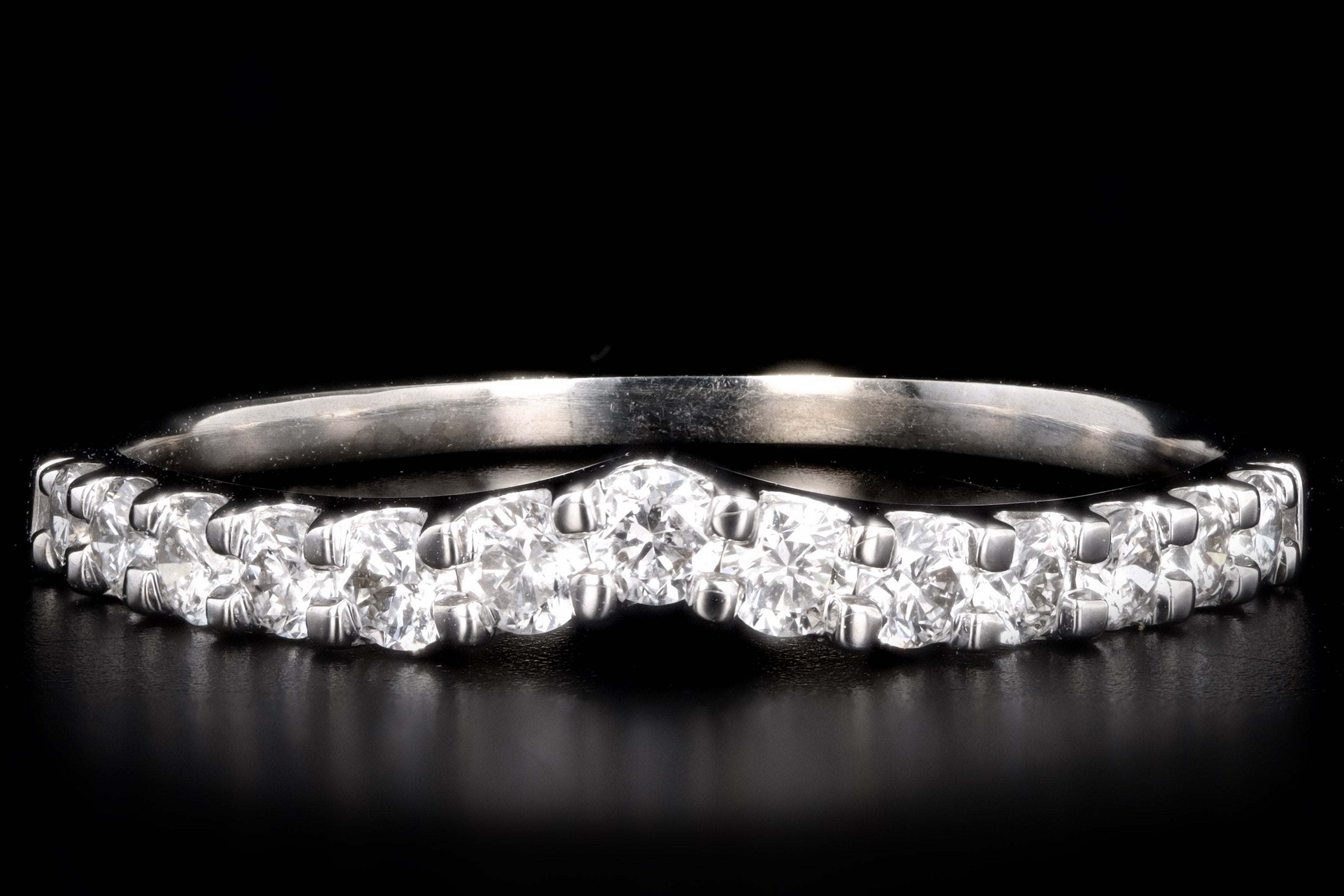 Modern 14K White Gold .50 Carat Round Brilliant Diamond Contour Wedding Band - Queen May