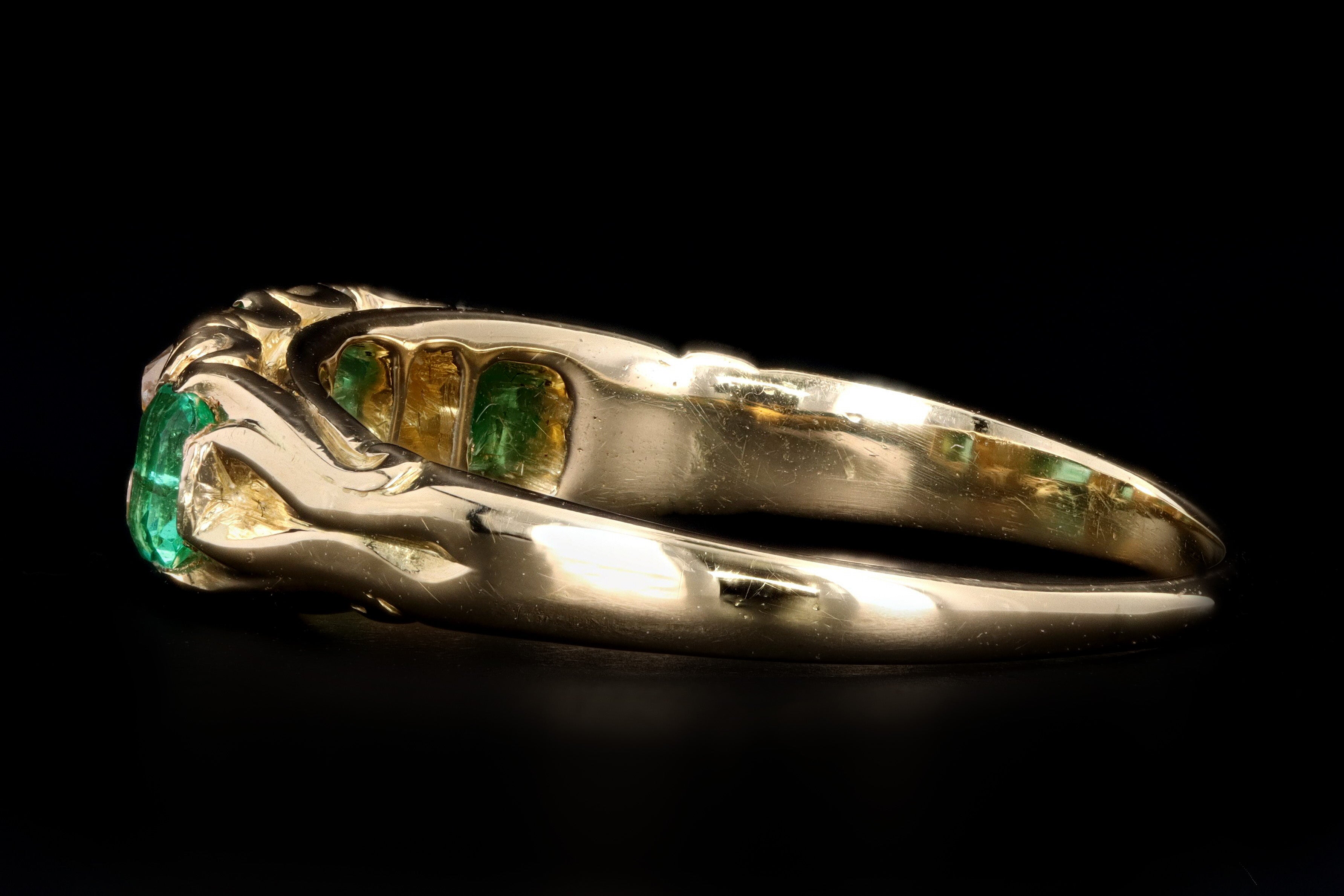 Victorian 18K Yellow Gold Emerald & Old Mine Cut Diamond Band - Queen May