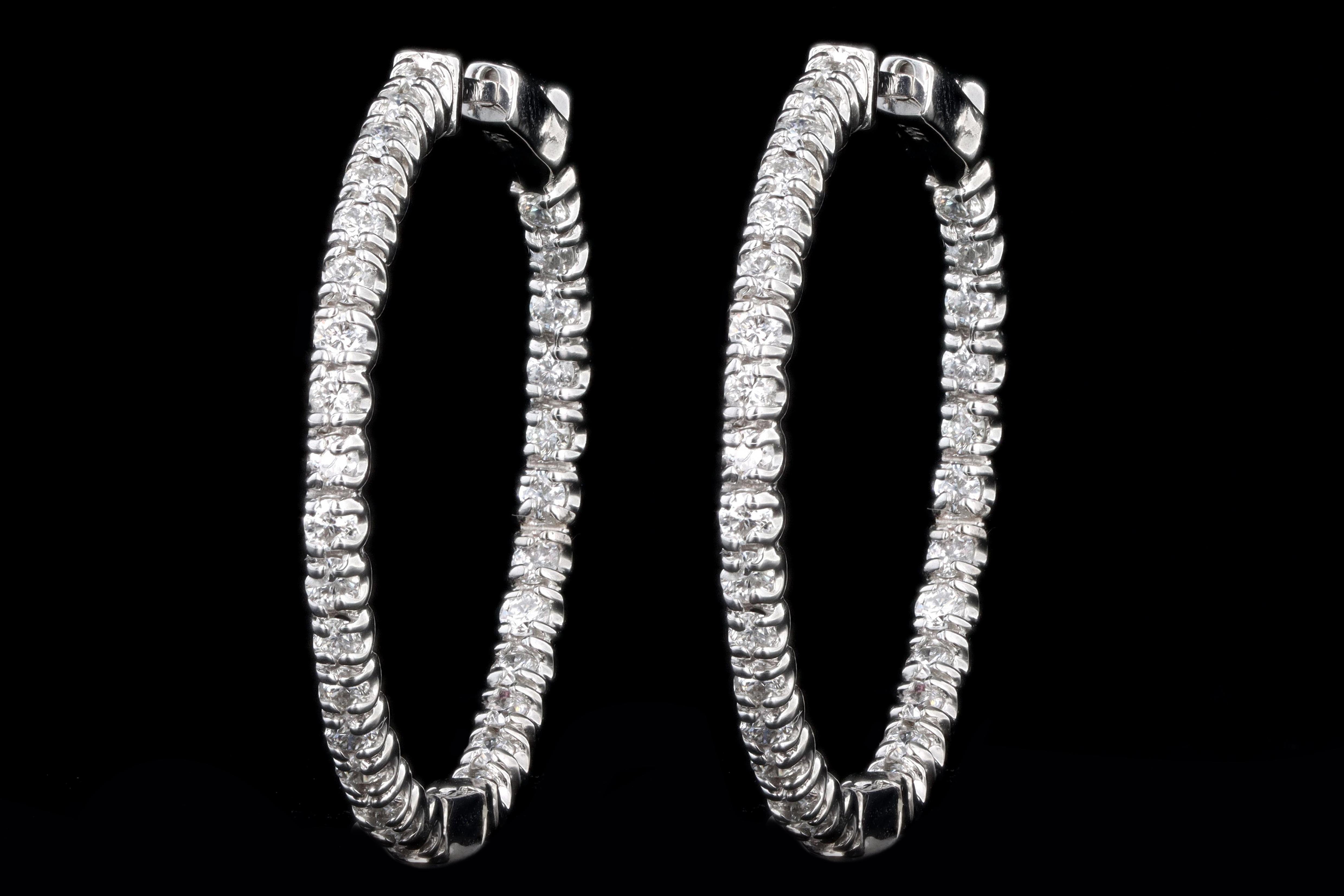 New 14K Gold 1.3 Carat Total Weight Round Brilliant Diamond Inside-Out Hoop Earrings - Queen May