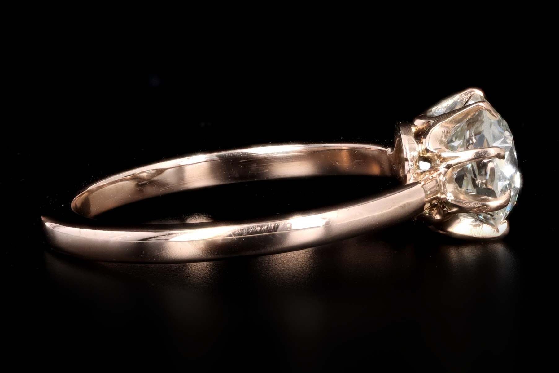 Victorian 14K Rose Gold 1.43 Carat Old European Cut Diamond Engagement Ring GIA Certified - Queen May