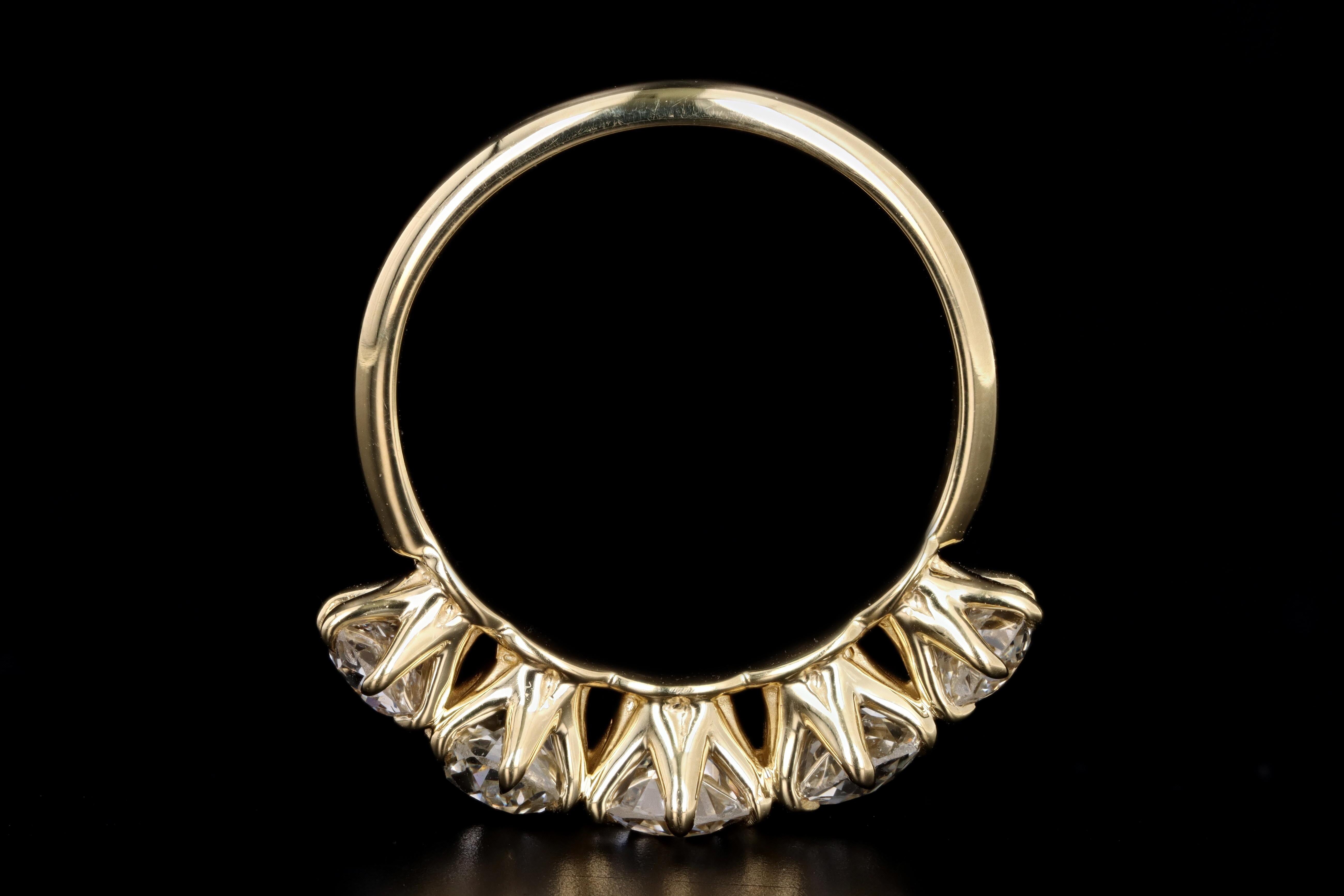 New Vintage Inspired 18K Yellow Gold 2.38 Carat Total Weight Old Mine Cut Diamond Five Stone Band - Queen May