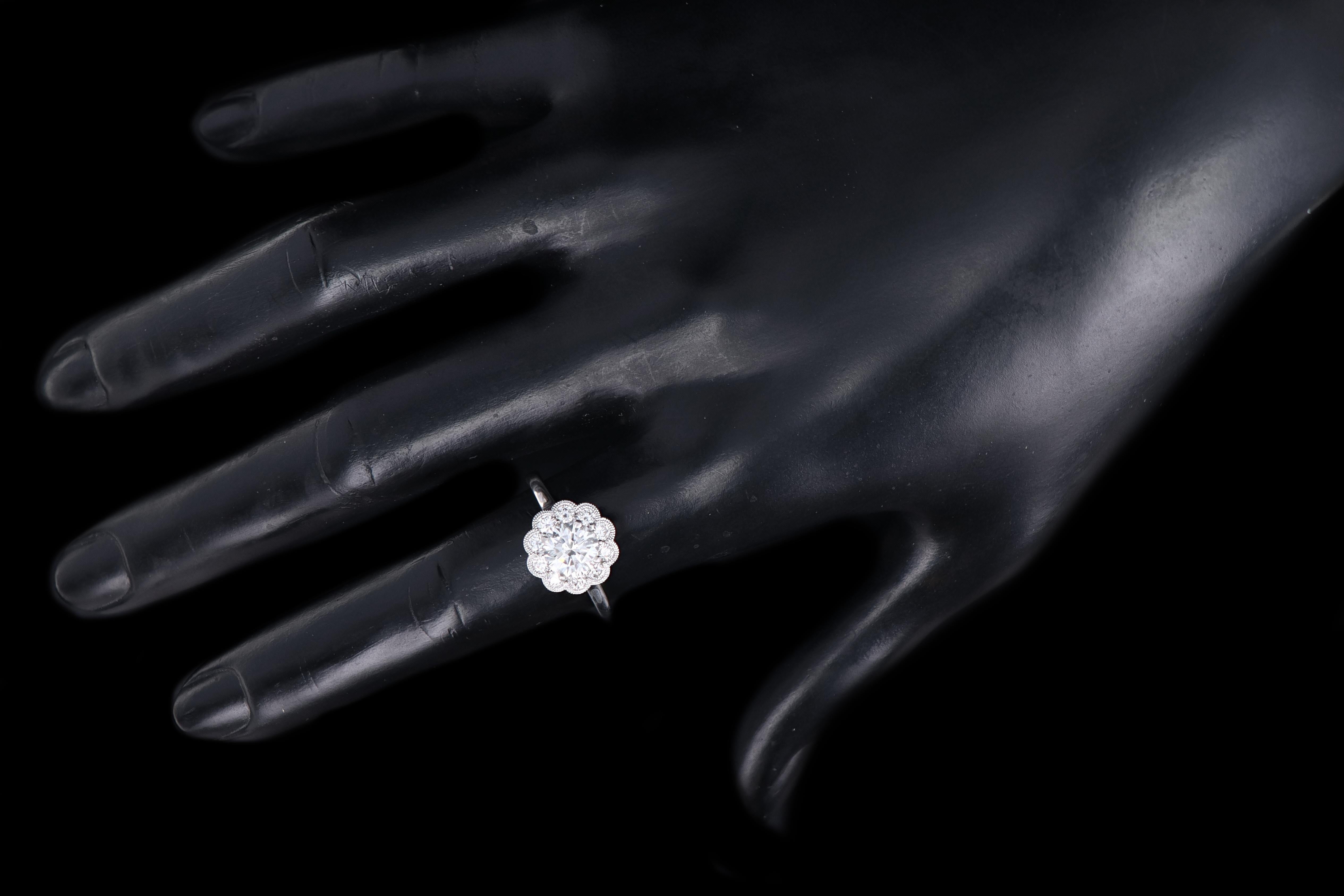 Modern 14K White Gold 1.13 Carat Round Brilliant Diamond Halo Engagement Ring GIA Certified - Queen May