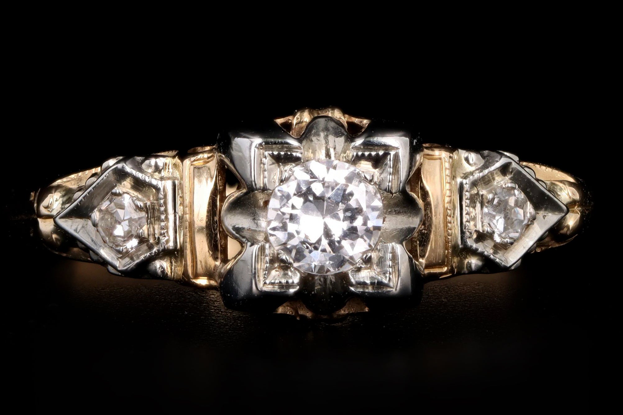 Art Deco 14K Gold .17 Carat Old European Cut Diamond Engagement Ring - Queen May