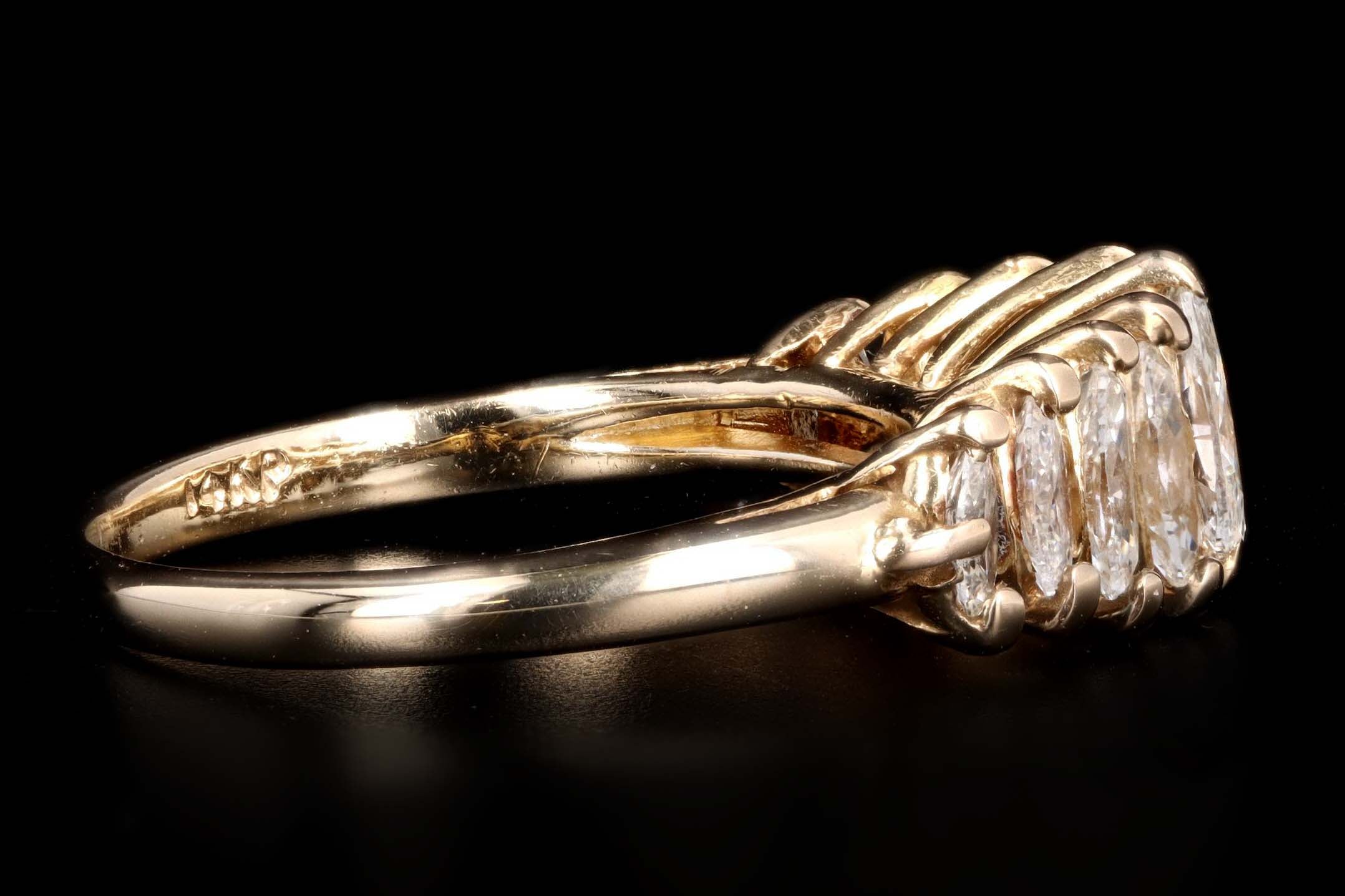 Vintage 14K Yellow Gold .85 Carat Total Weight Marquise Diamond Band - Queen May