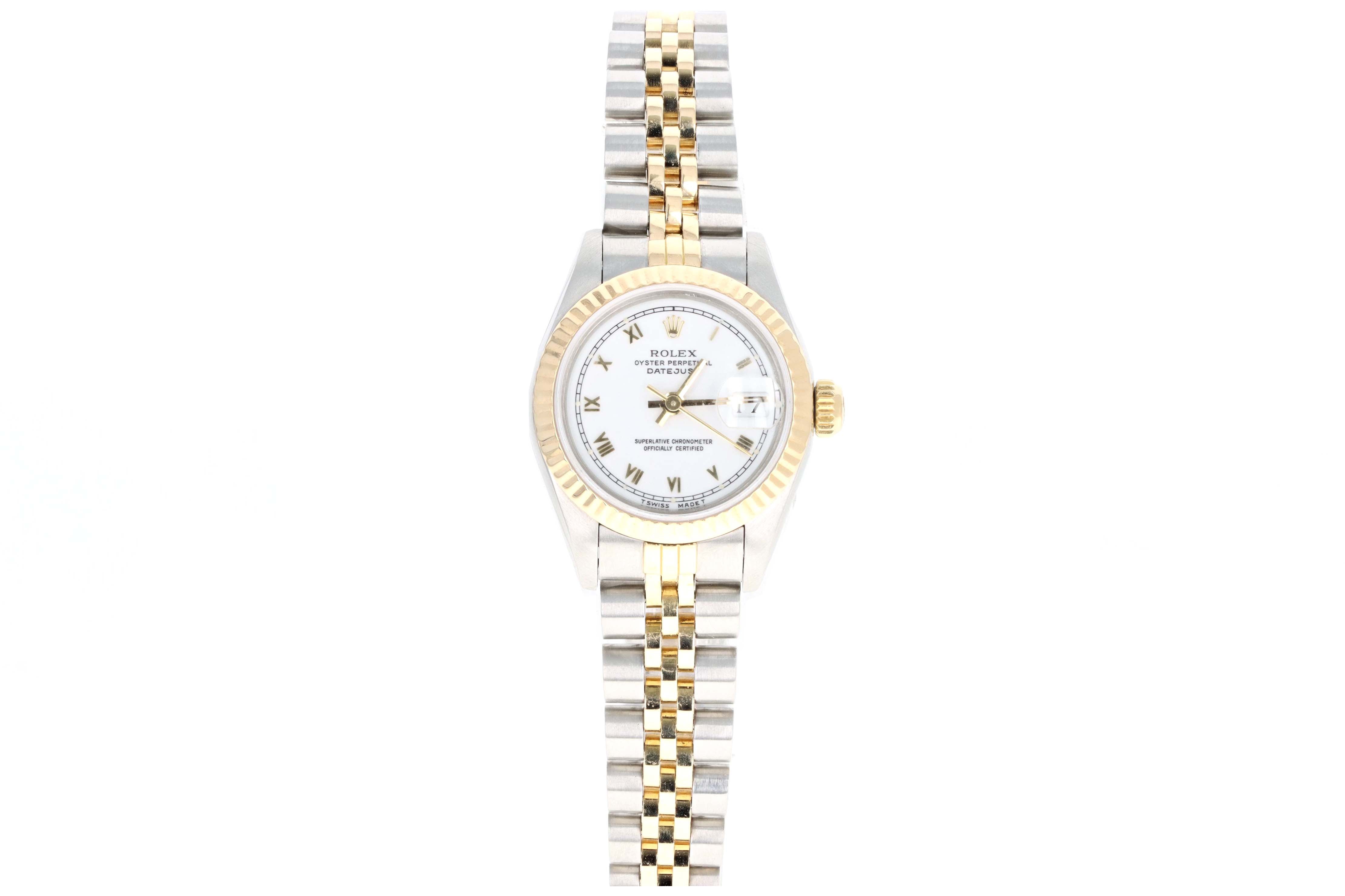 Rolex Ladies Datejust 26MM Two Tone White Roman Numeral Model 69173 - Queen May