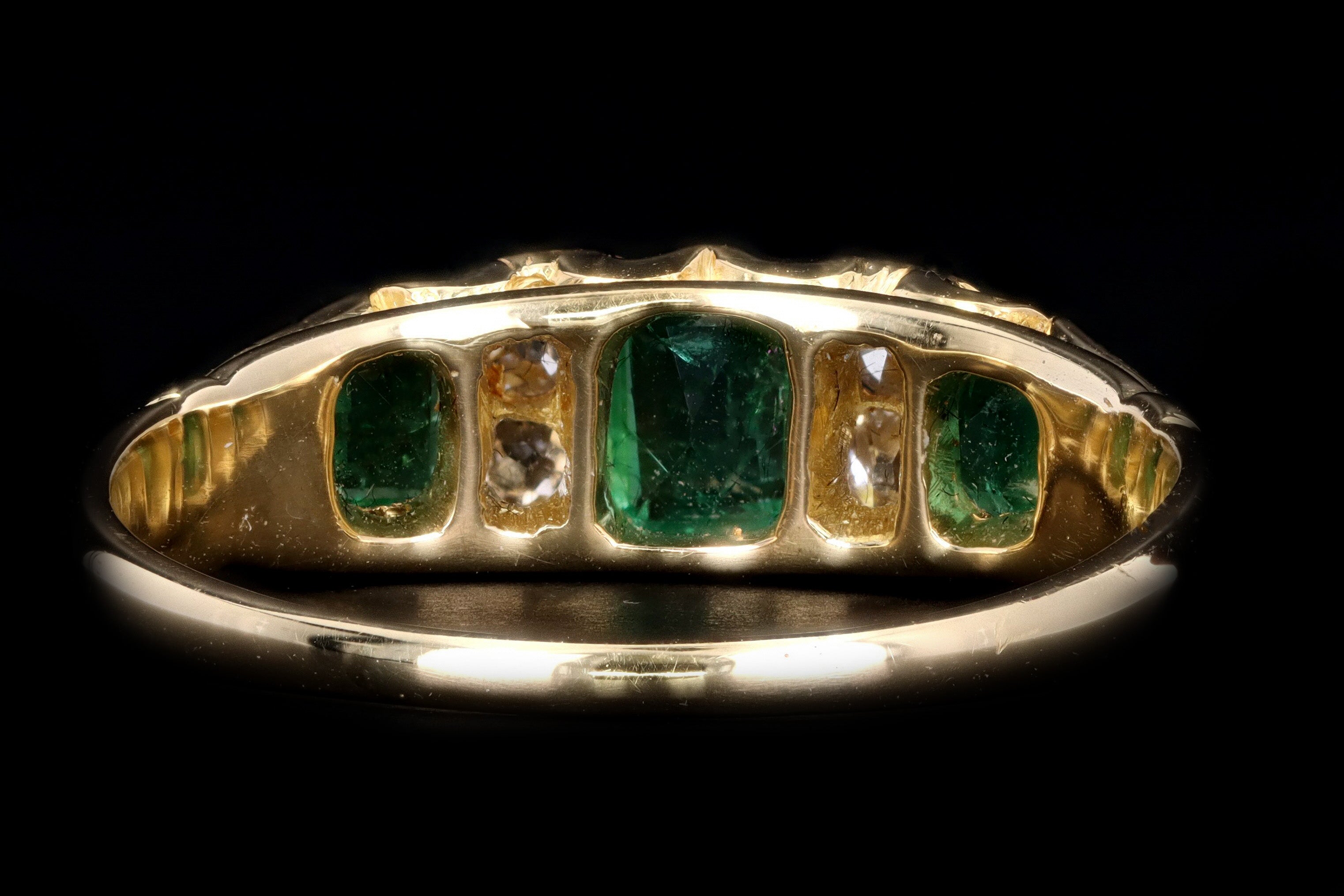 Victorian 18K Yellow Gold Emerald & Old Mine Cut Diamond Band - Queen May