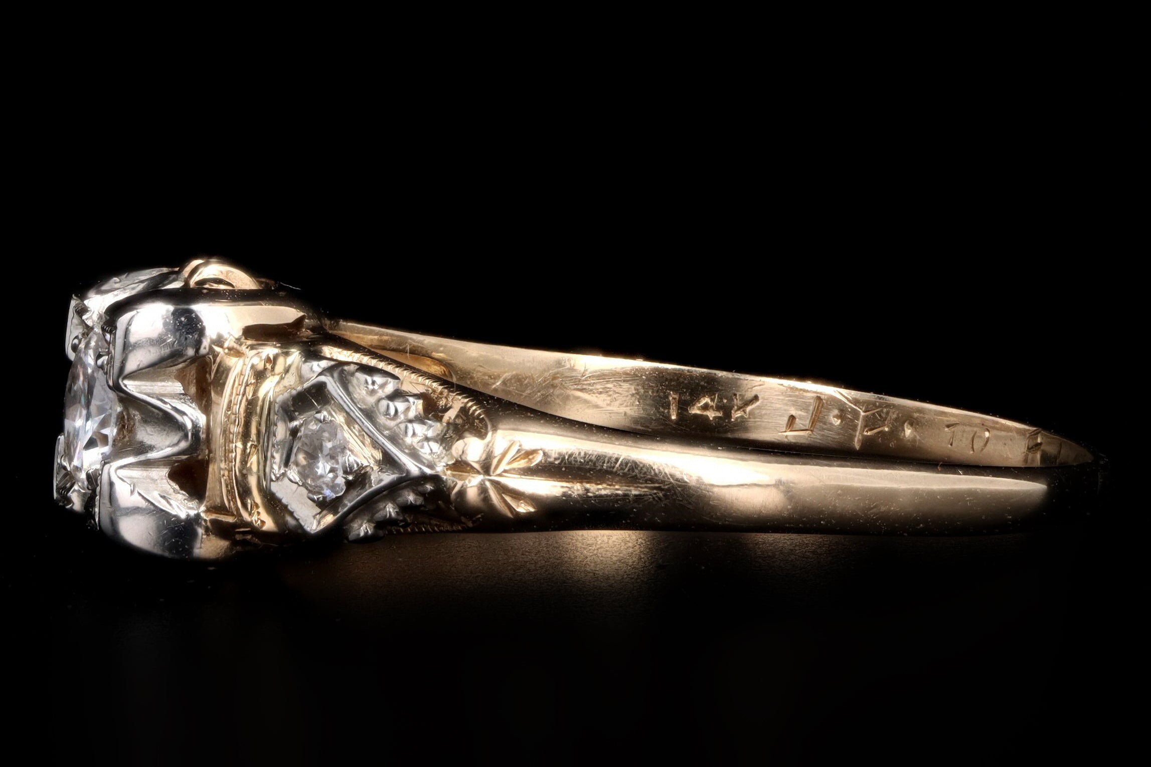 Art Deco 14K Gold .17 Carat Old European Cut Diamond Engagement Ring - Queen May