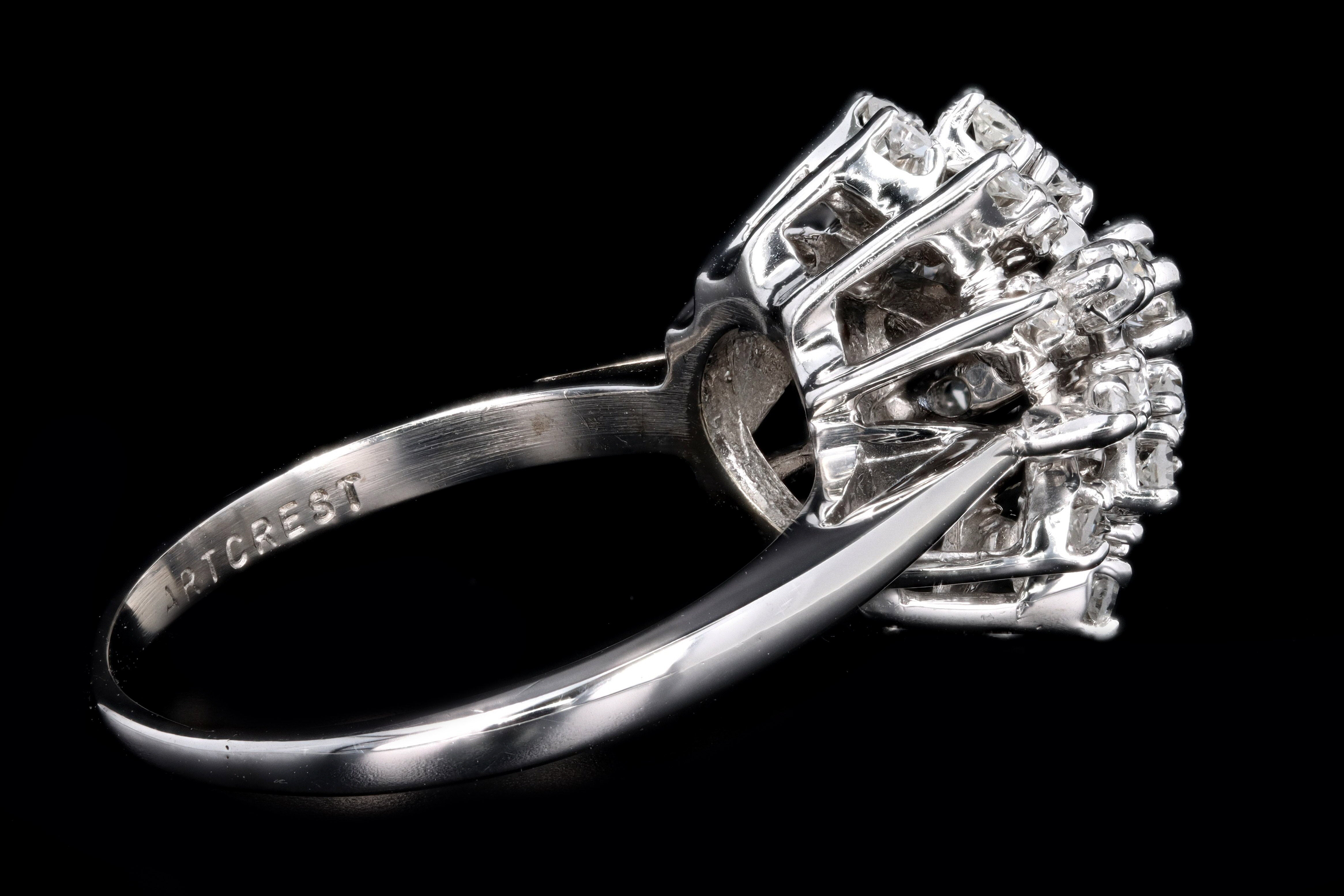 Vintage 14K White Gold .58 CTW Round Brilliant Diamond Cluster Ring - Queen May