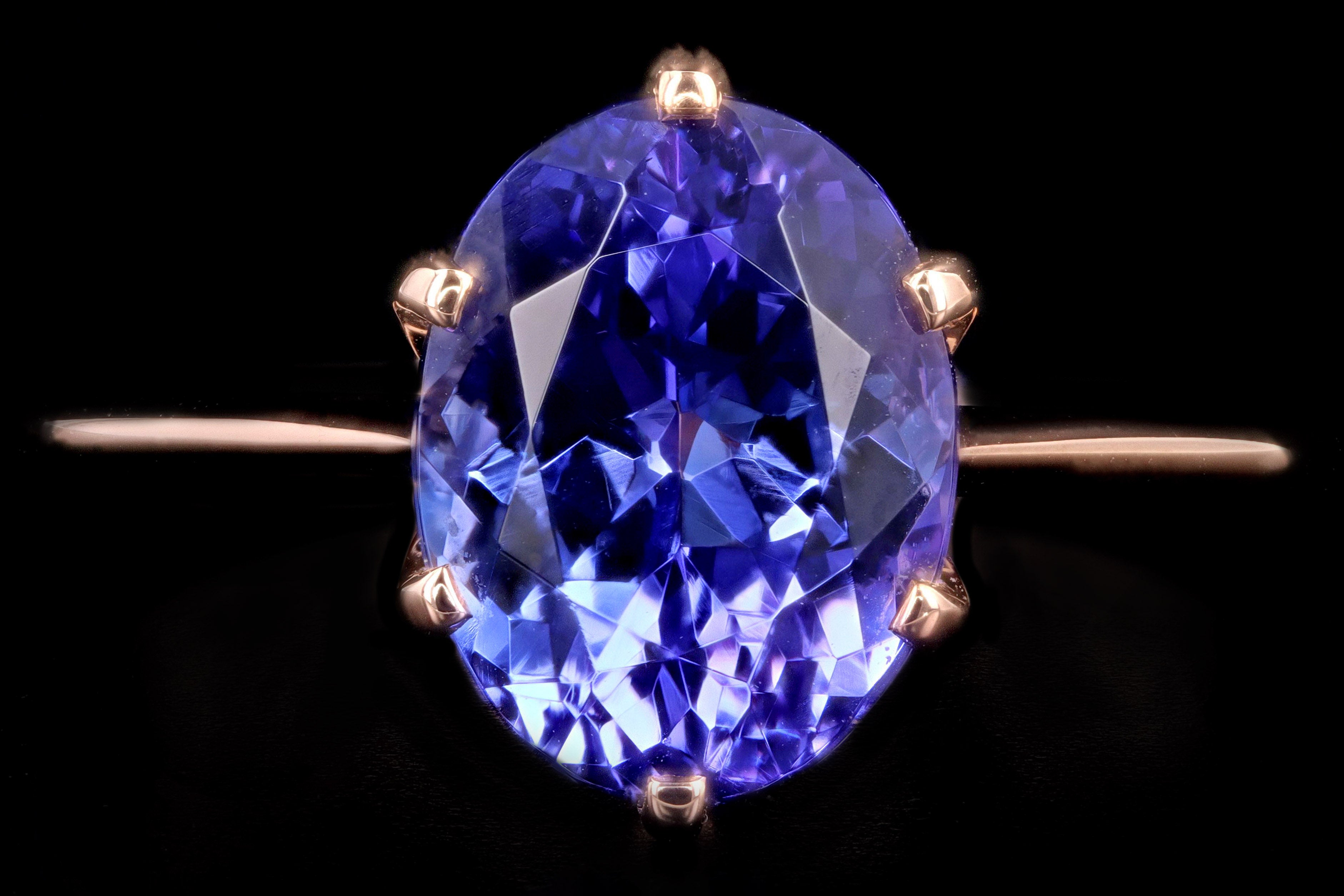 New Vintage Inspired 18K Rose Gold 3.39 Carat Oval Tanzanite Ring - Queen May