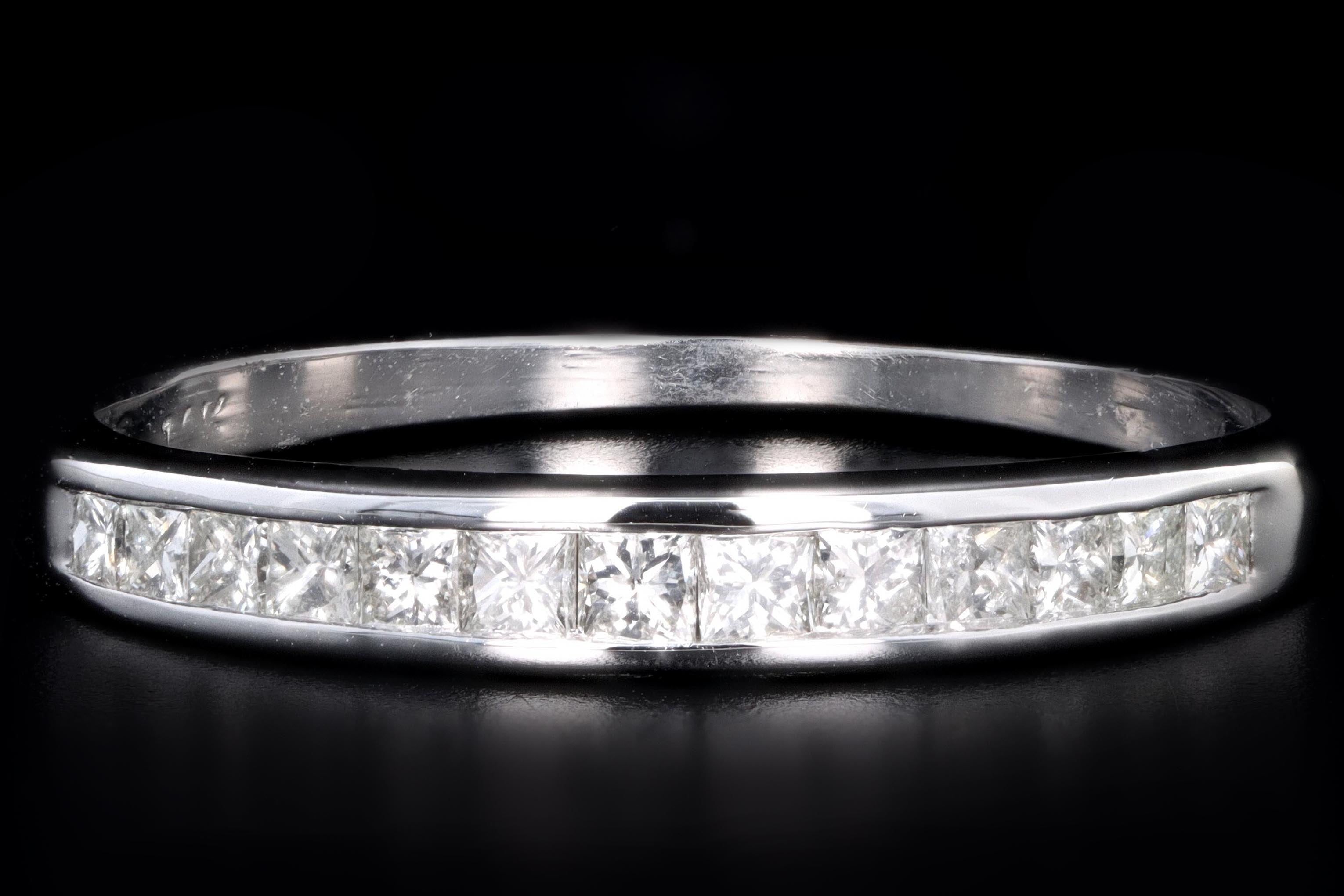 Modern 14K White Gold .50 Carat Total Weight Princess Cut Diamond Channel Wedding Band - Queen May