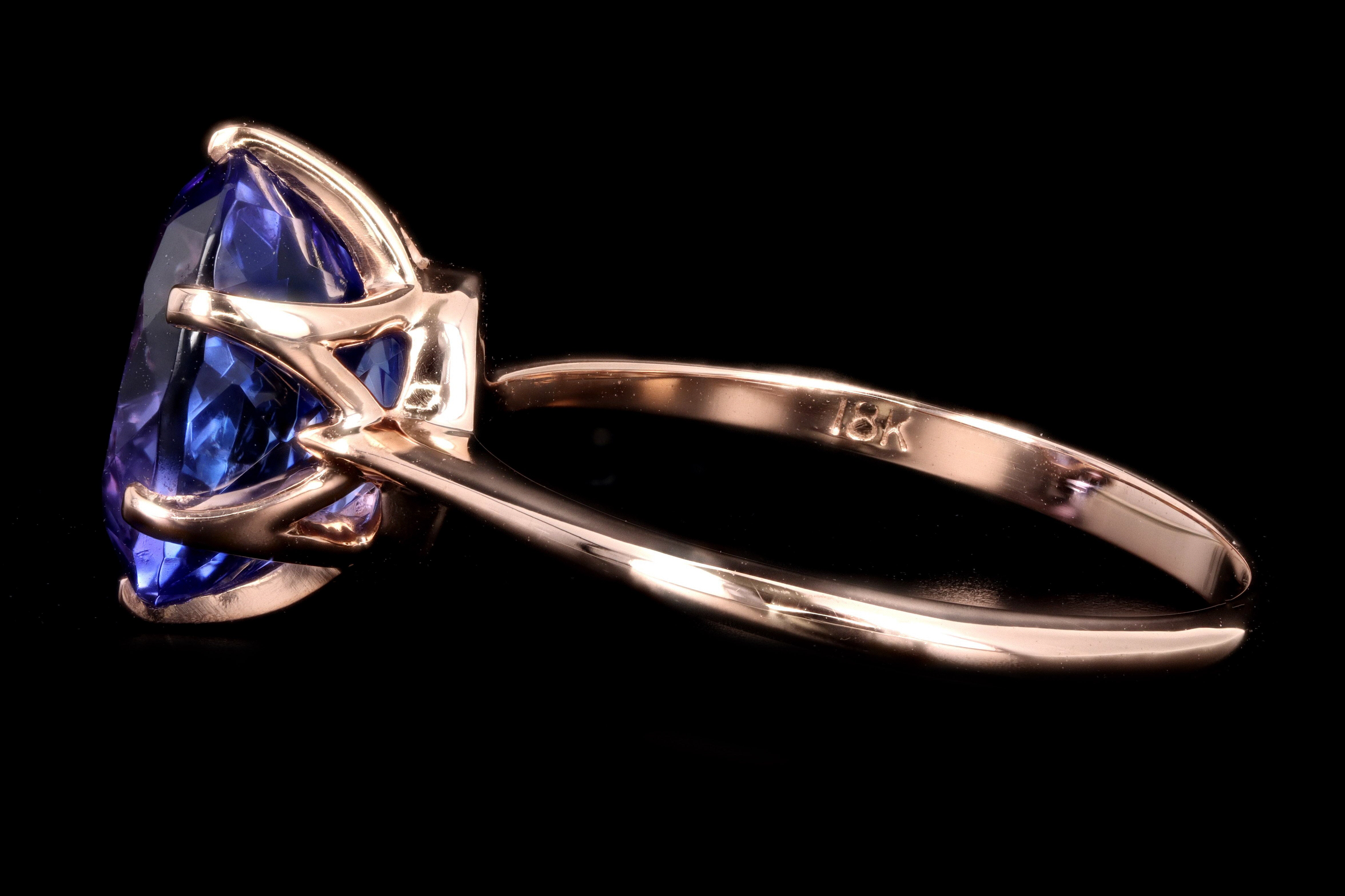 New Vintage Inspired 18K Rose Gold 3.39 Carat Oval Tanzanite Ring - Queen May