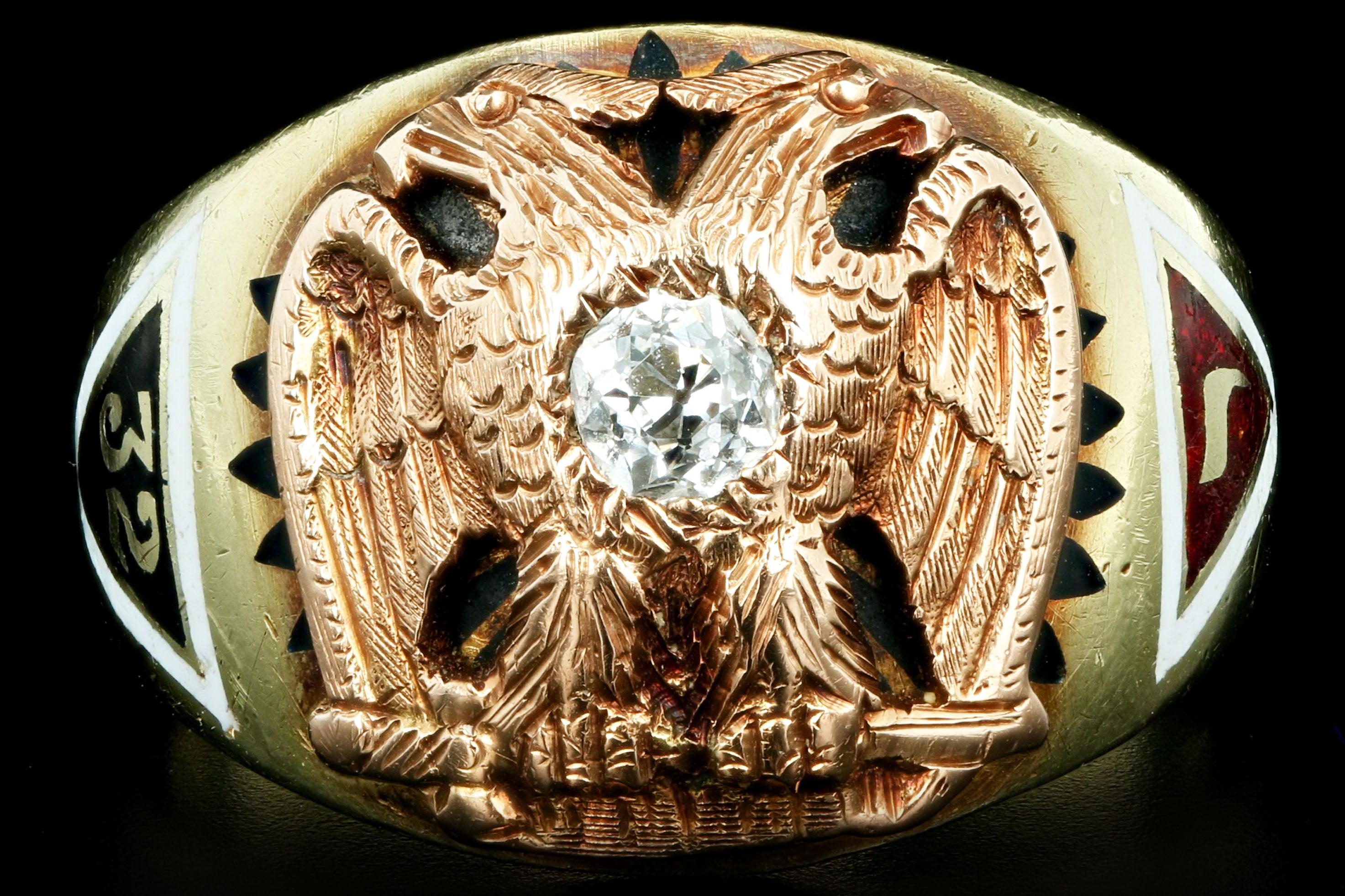Art Deco 14K Yellow Gold .25 Carat Old European Cut Diamond Masonic Ring - Queen May