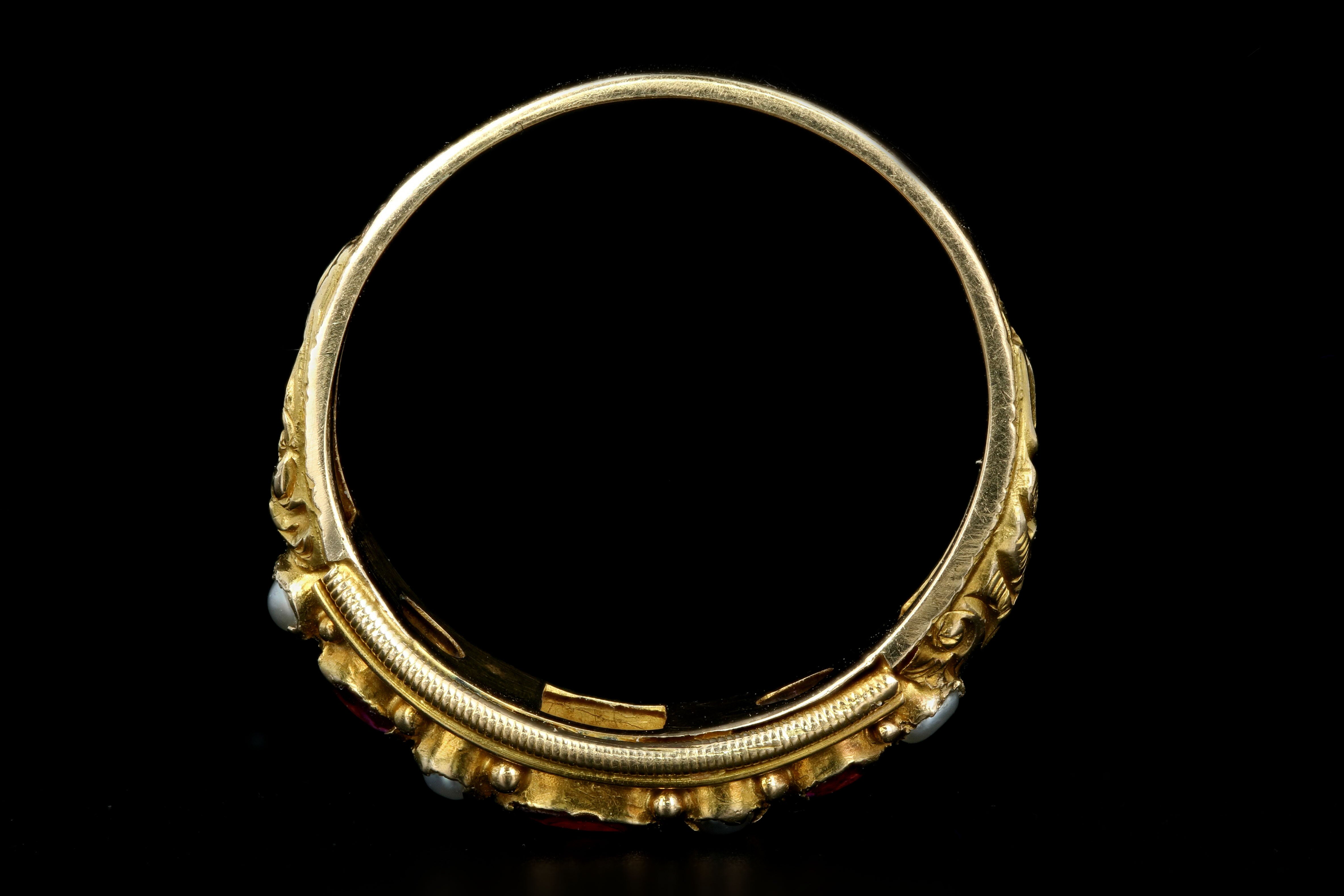 Victorian 15ct Yellow Gold Rhodolite Garnet & Cultured Pearl Ring - Queen May