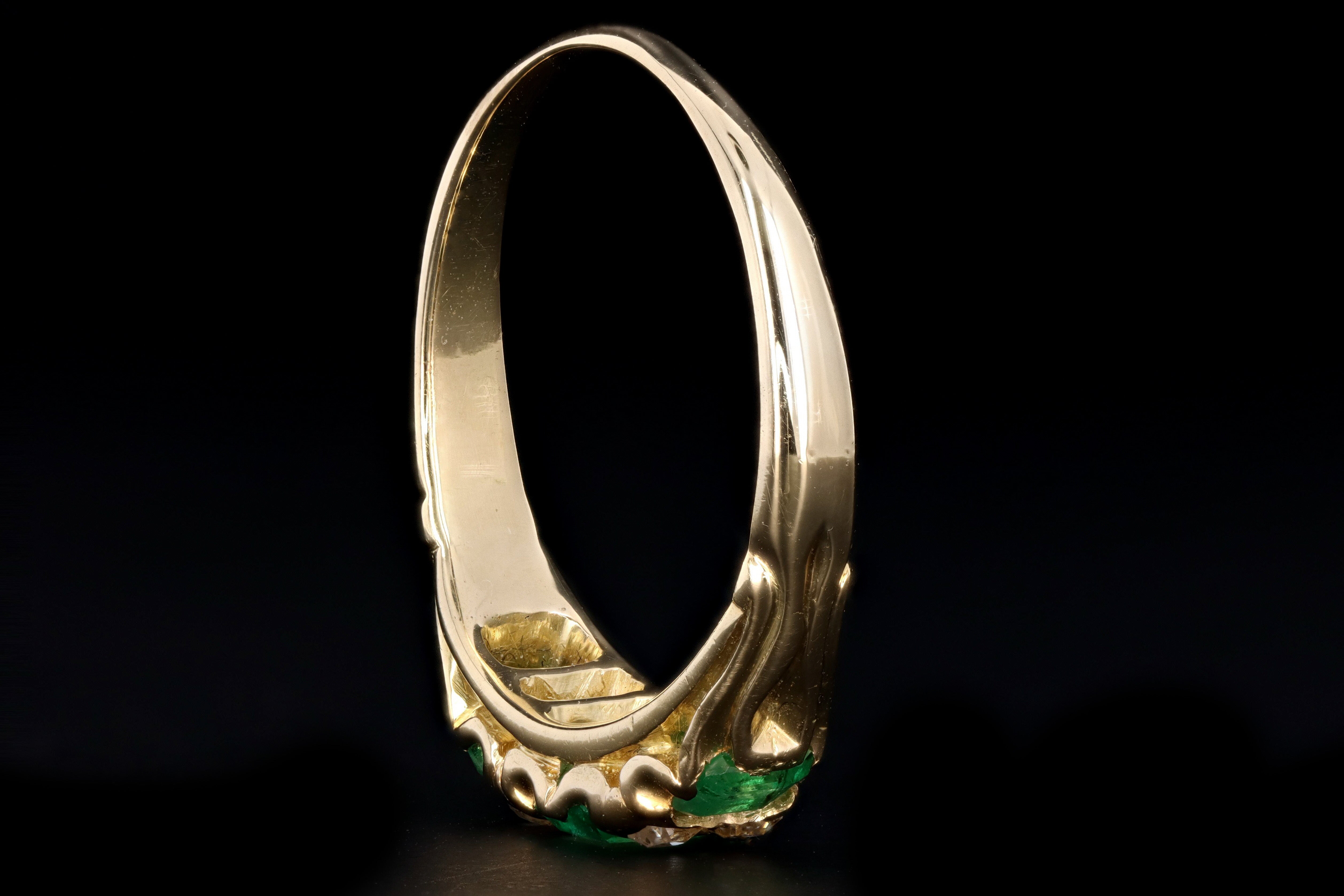 Victorian 18K Yellow Gold Emerald & Old Mine Cut Diamond Band - Queen May