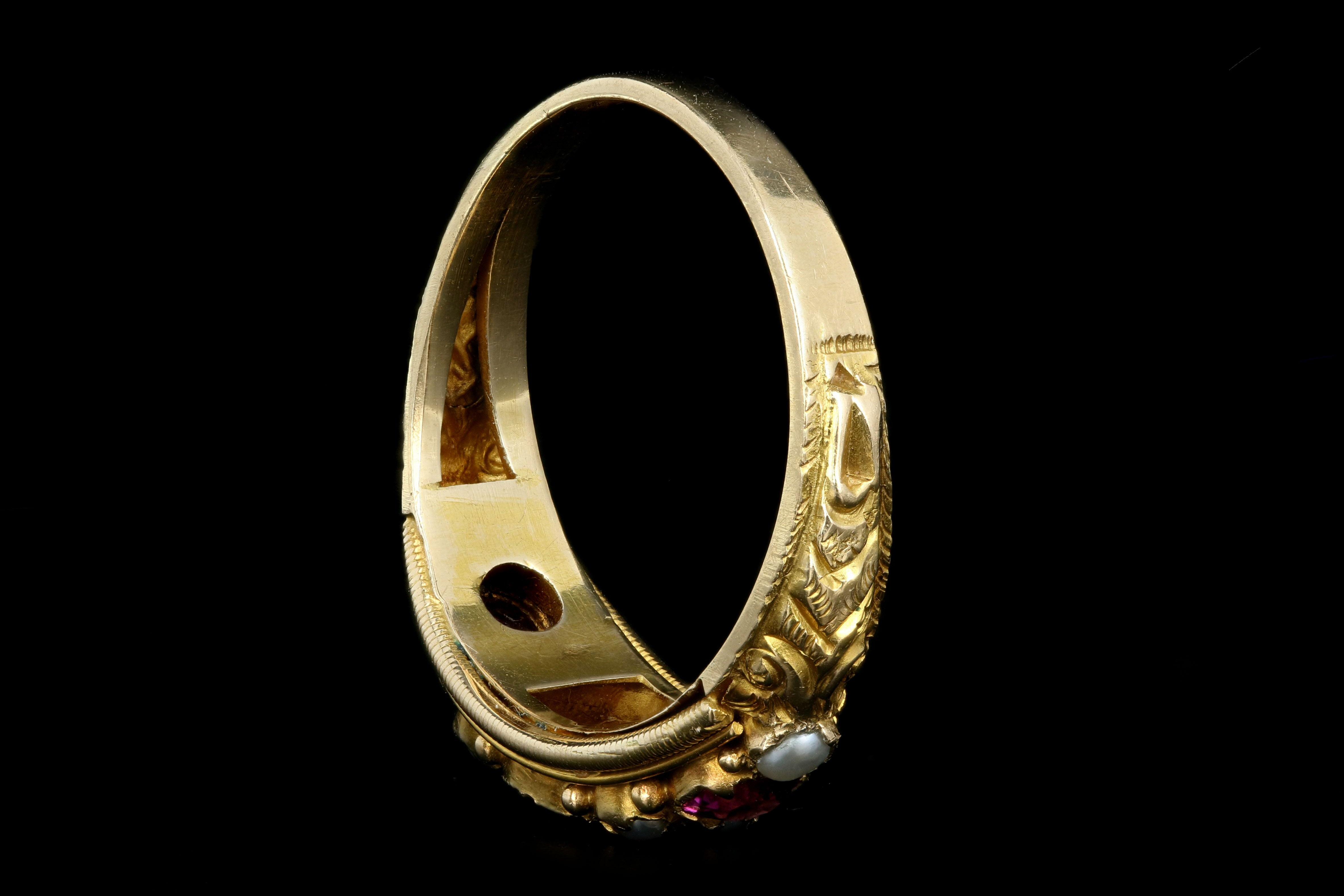 Victorian 15ct Yellow Gold Rhodolite Garnet & Cultured Pearl Ring - Queen May